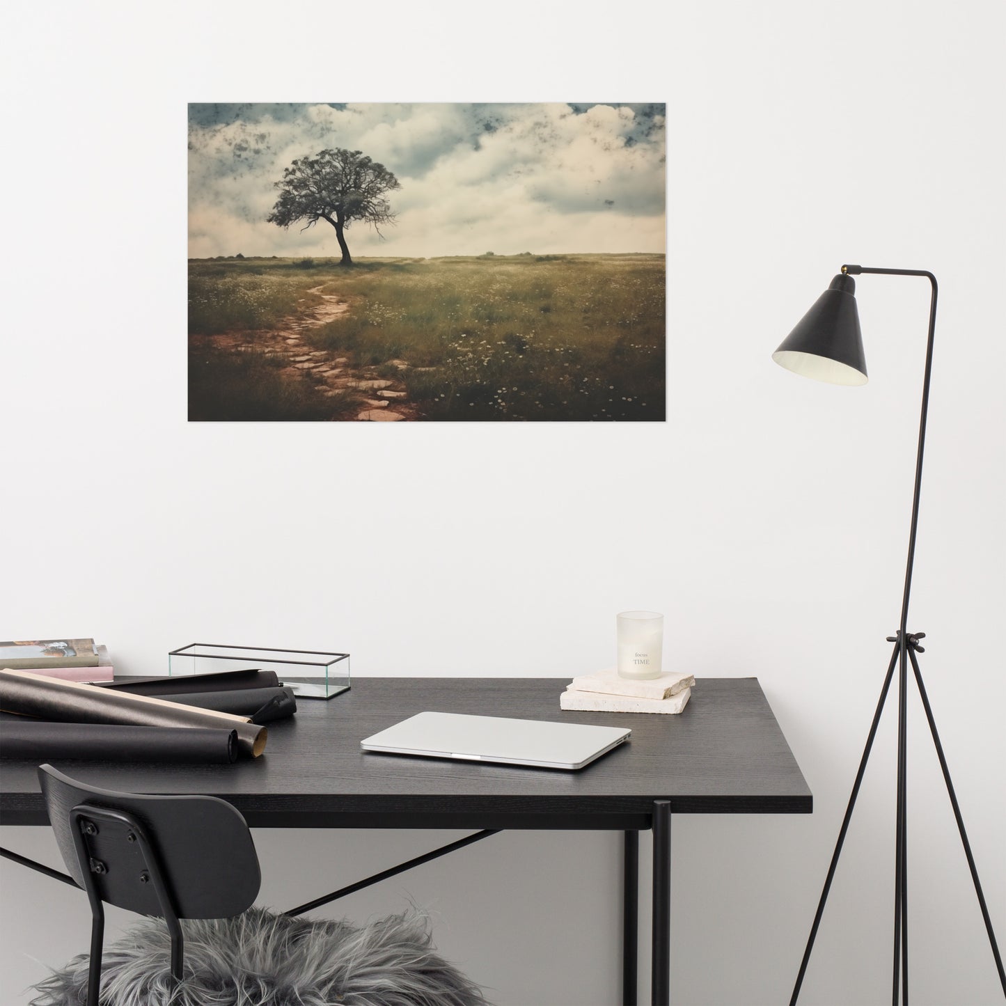 Solitary Meadow Sentinel Subdued Retro Rustic Photorealism - Digital Artwork Loose Art Print