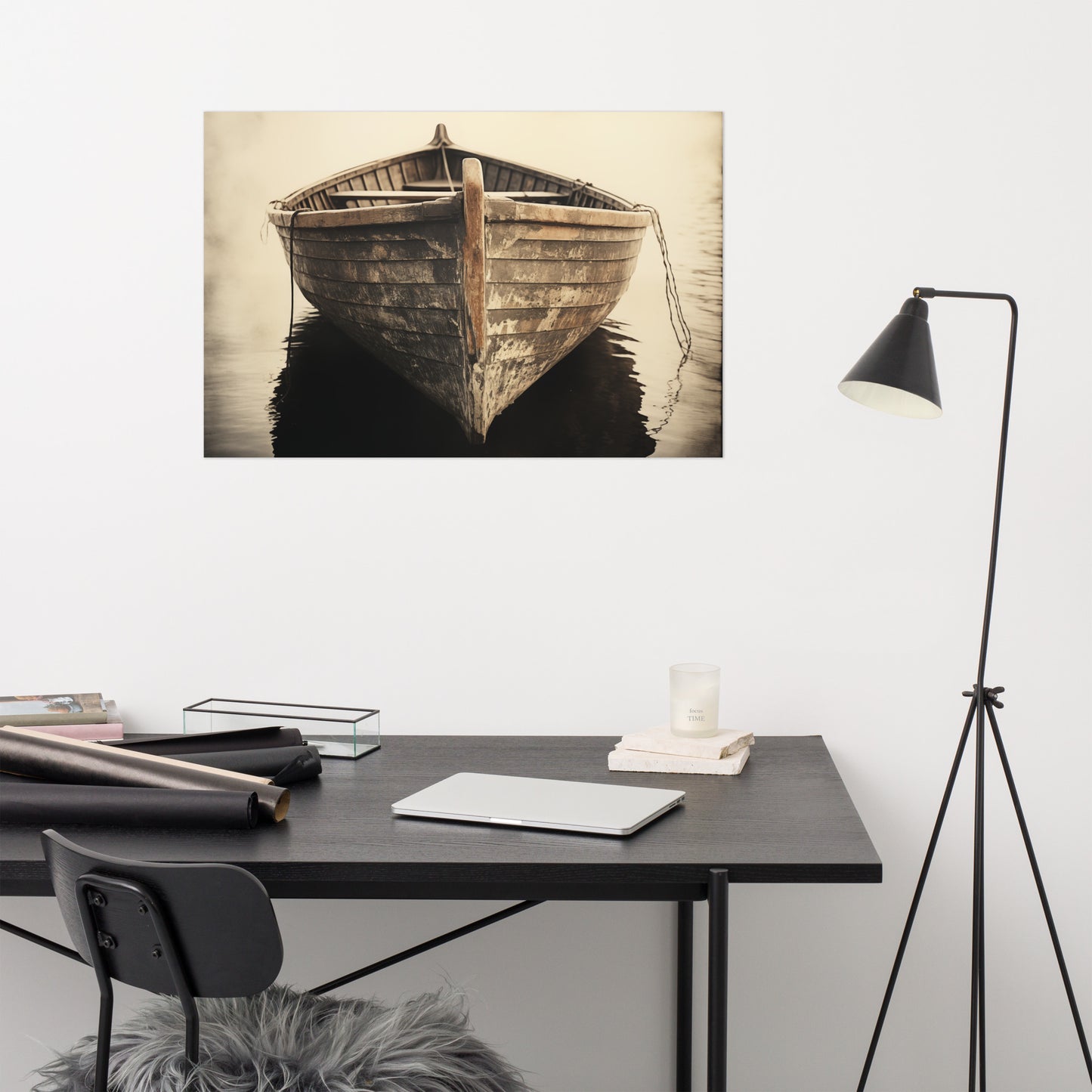 Solitary Sojourn Subdued Retro Coastal Photorealism - Digital Artwork Loose Art Print