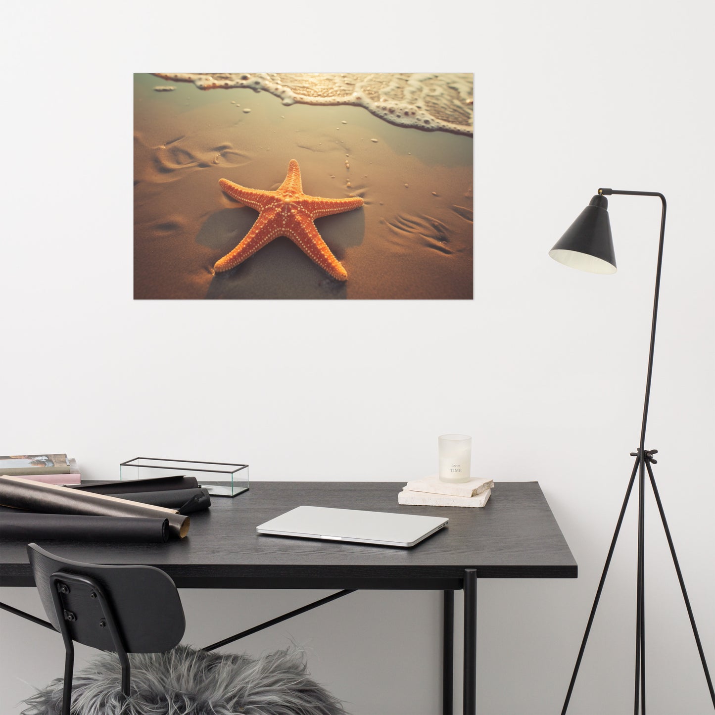 Star of the Shore Starfish on Beach Photorealism - Digital Artwork Loose Art Print