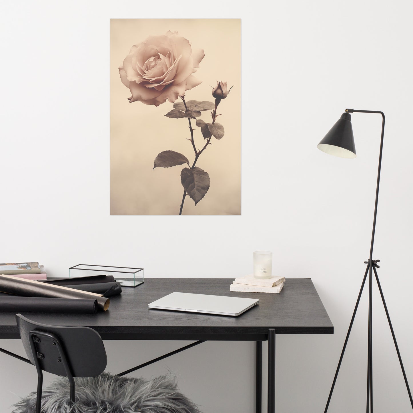 Still Life in Bloom Rose Vintage Retro Subdued Photorealism - Digital Artwork Loose Art Print