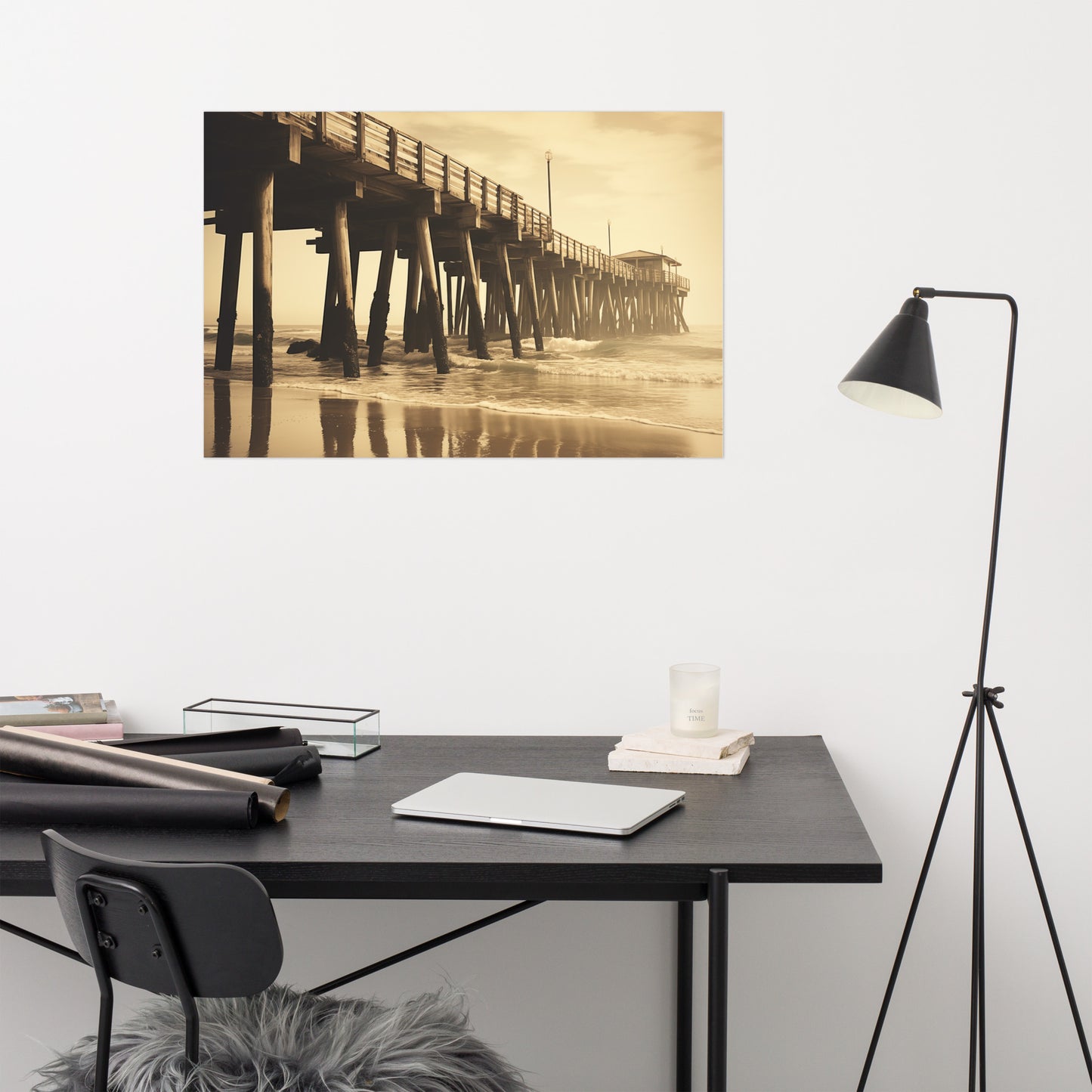 Sun-kissed Shores Subdued Retro Coastal Photorealism - Digital Artwork Loose Art Print