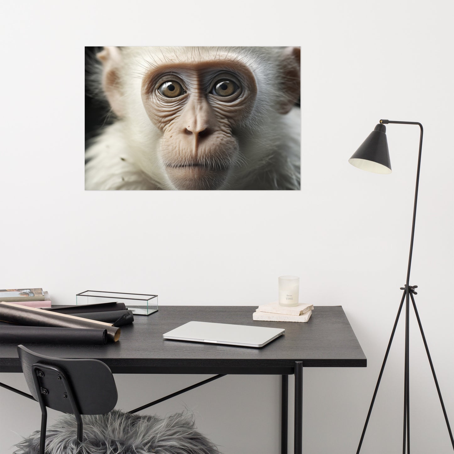 The Curious Gaze of a Monkey - Monkey Close-up Photorealism - Digital Artwork Loose Art Print