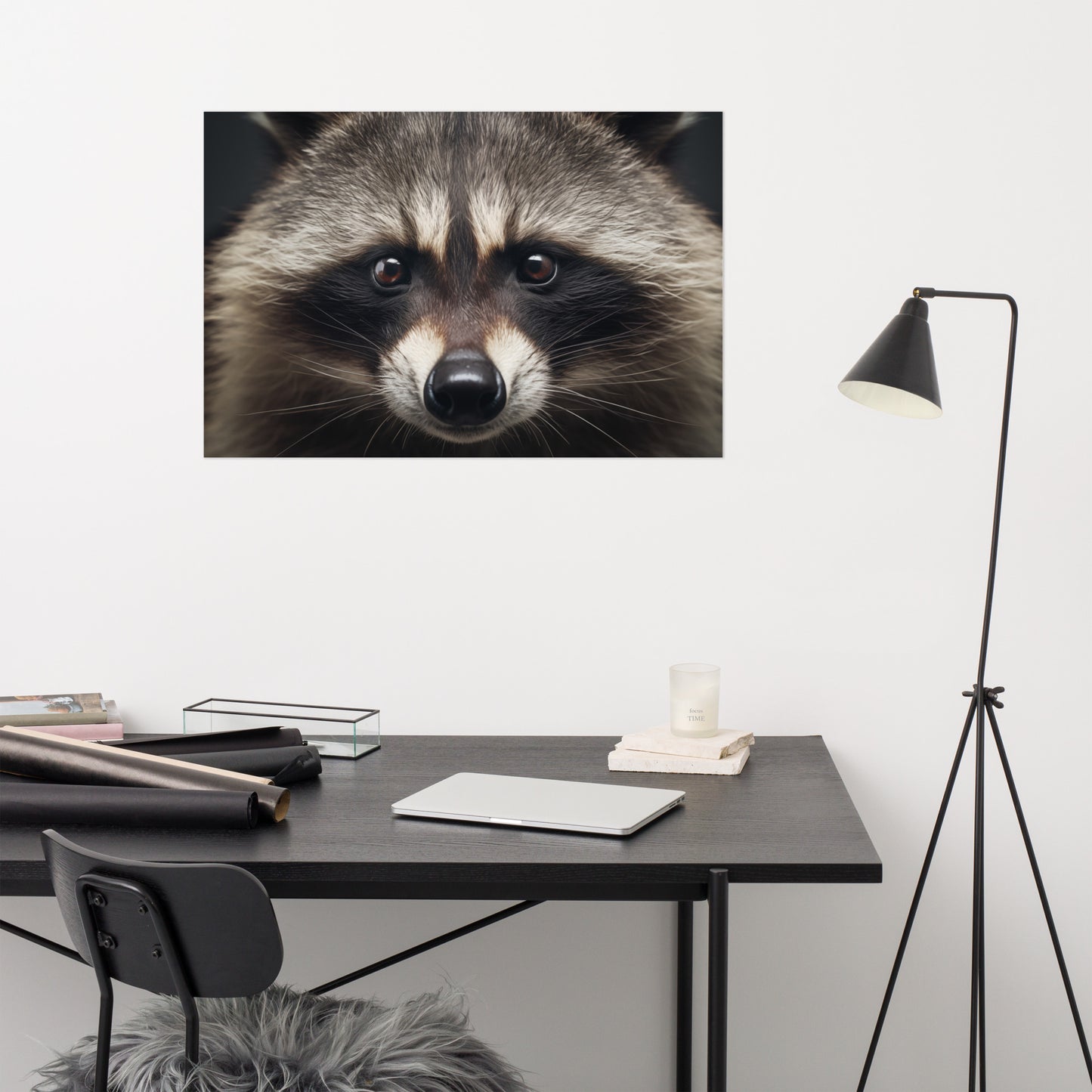 The Curious Raccoon Portrait Photorealism - Digital Artwork Loose Art Print