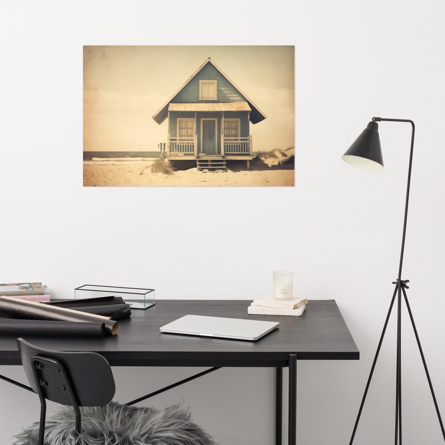 Vintage Coastal Retreat Subdued Retro Photorealism - Digital Artwork Loose Art Print