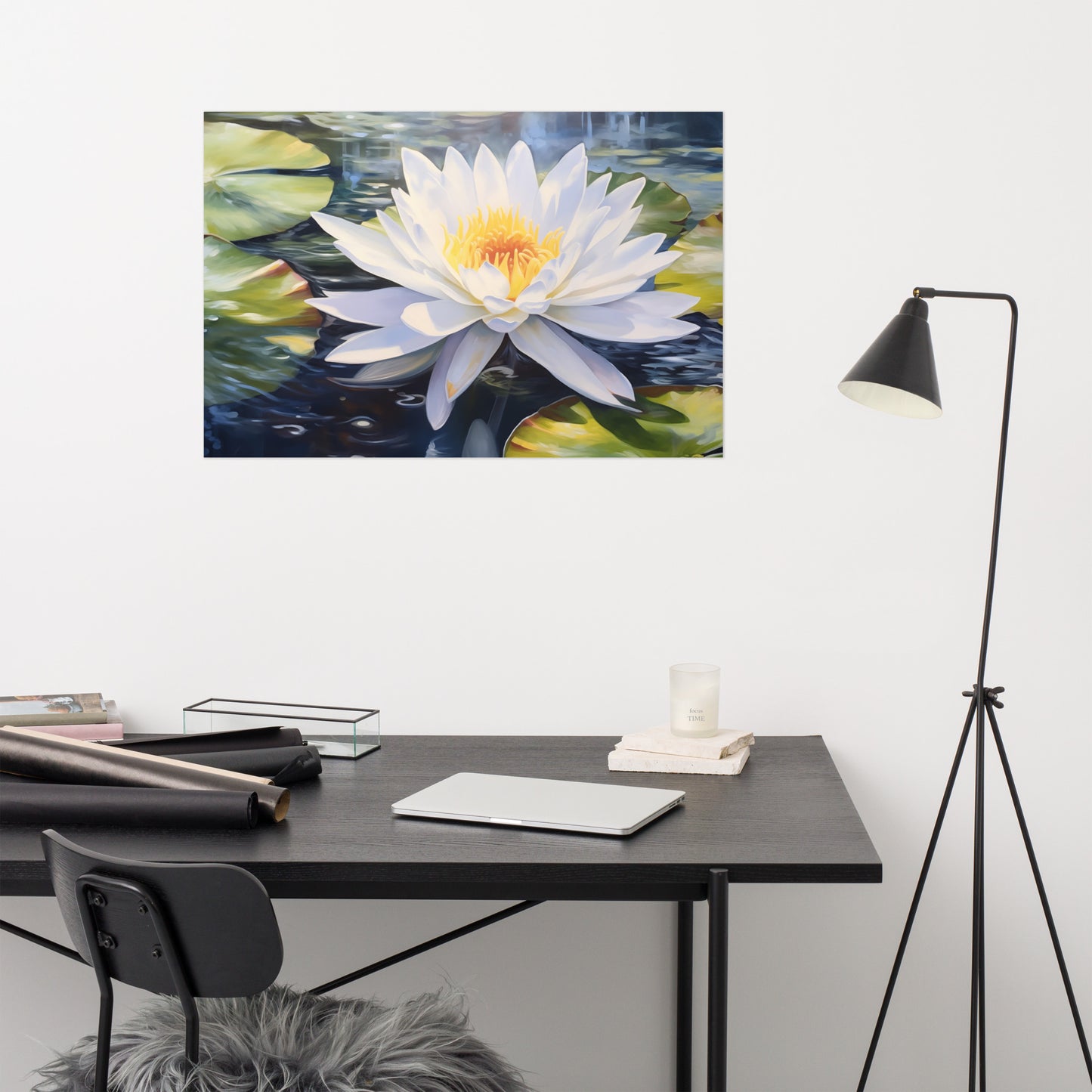 Water Lily's Embrace Oil Painting - Digital Artwork Loose Art Print