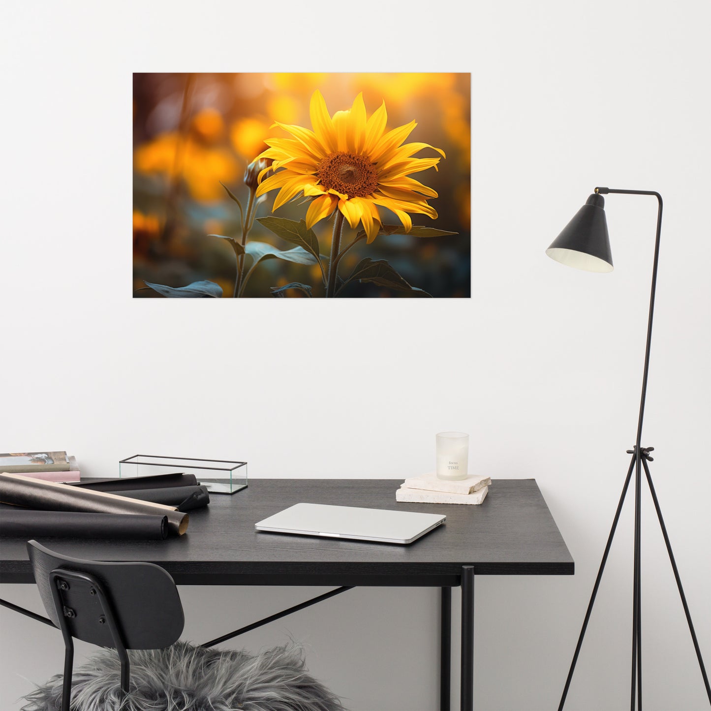 Where the Sunflowers Meet the Sun Photorealism - Digital Artwork Loose Art Print