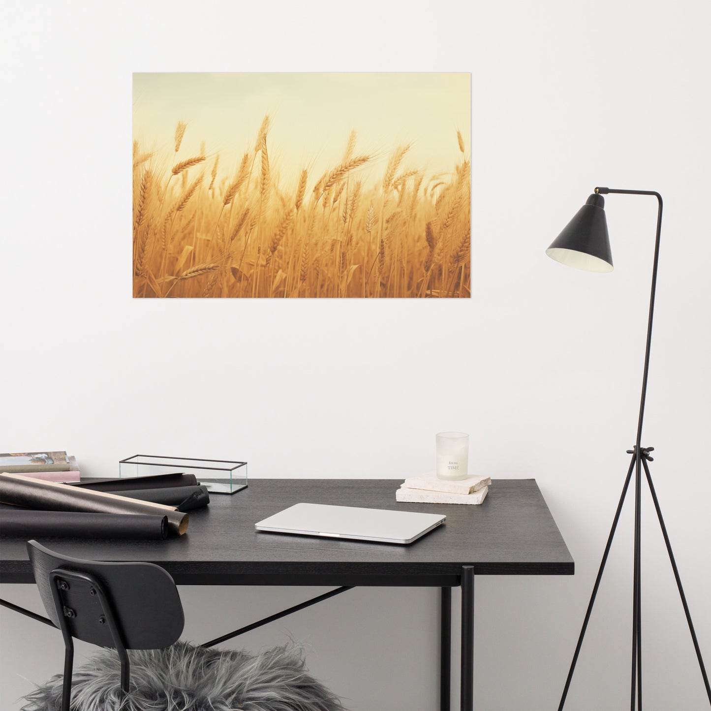 Whispering Wheat Minimal Botanical Rustic Subdued Wheat Crops Photorealism - Digital Artwork Loose Art Print