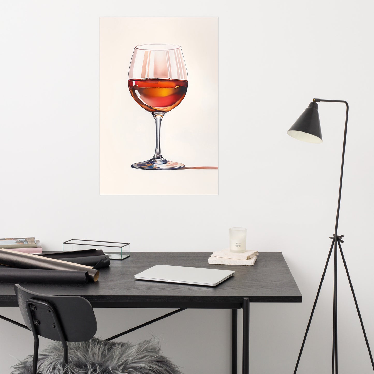 Wine Glass Minimal Watercolor Painting - Digital Artwork - Unframed Print