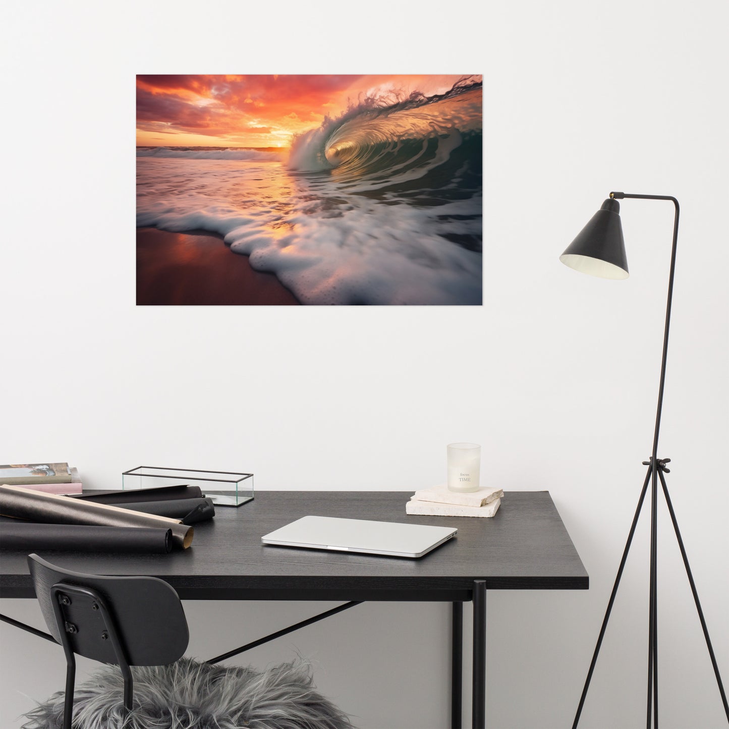 Golden Barrel Coastal Photorealistic Digital Painting Artwork Loose Art Print