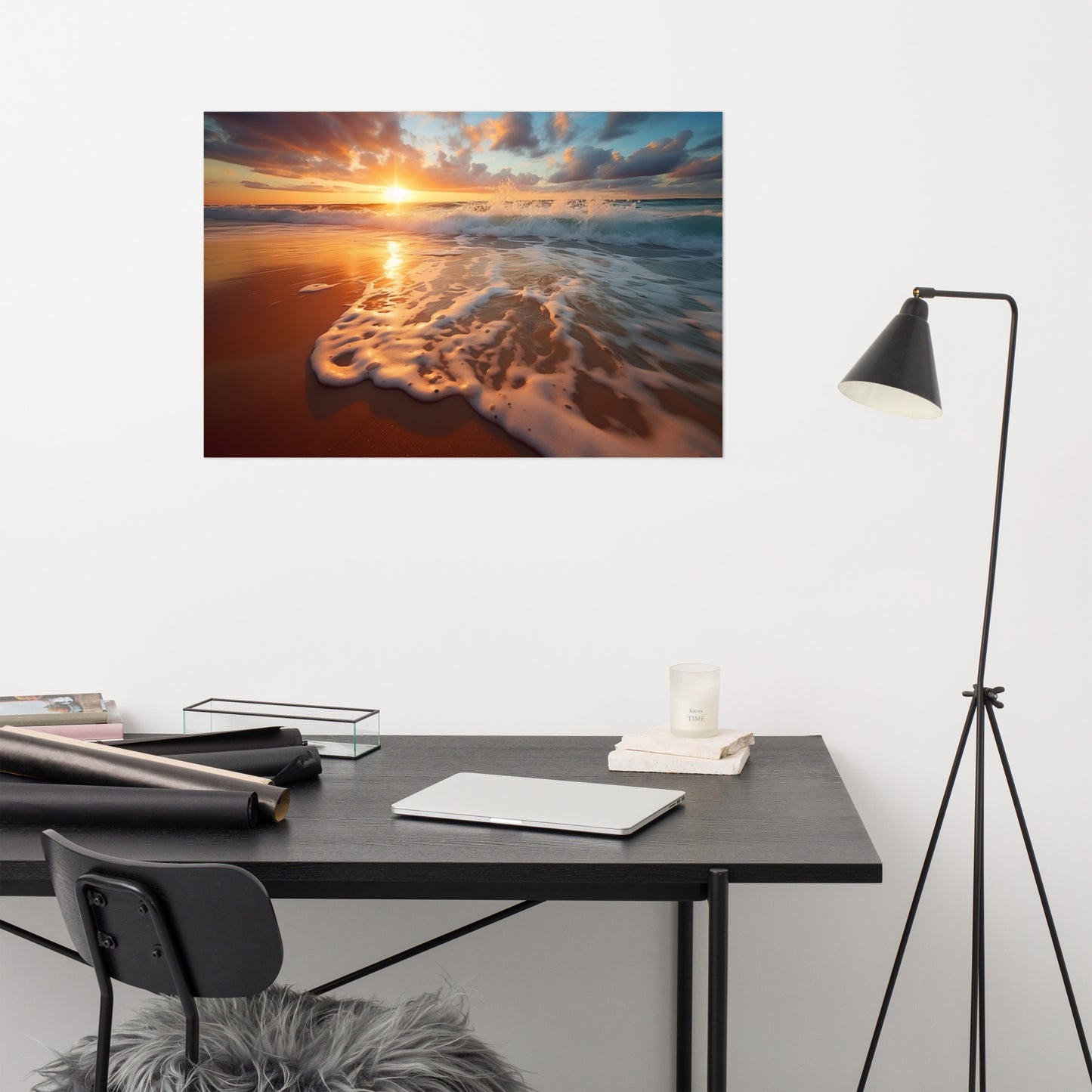 Ocean's Ember Realism Painting Digital Artwork Loose Art Print