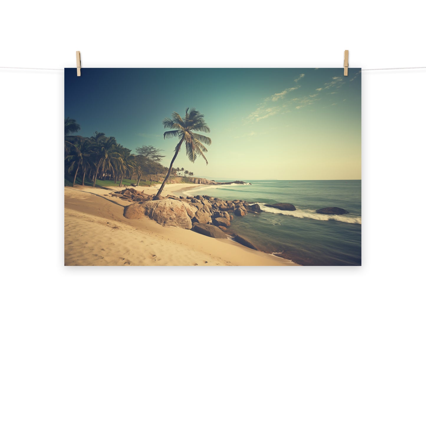 Seaside Serenity Subdued Retro Coastal Photorealism - Digital Artwork Loose Art Print