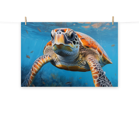 Serene Sentinel Sea Turtle Coastal Photorealism - Digital Artwork Loose Art Print