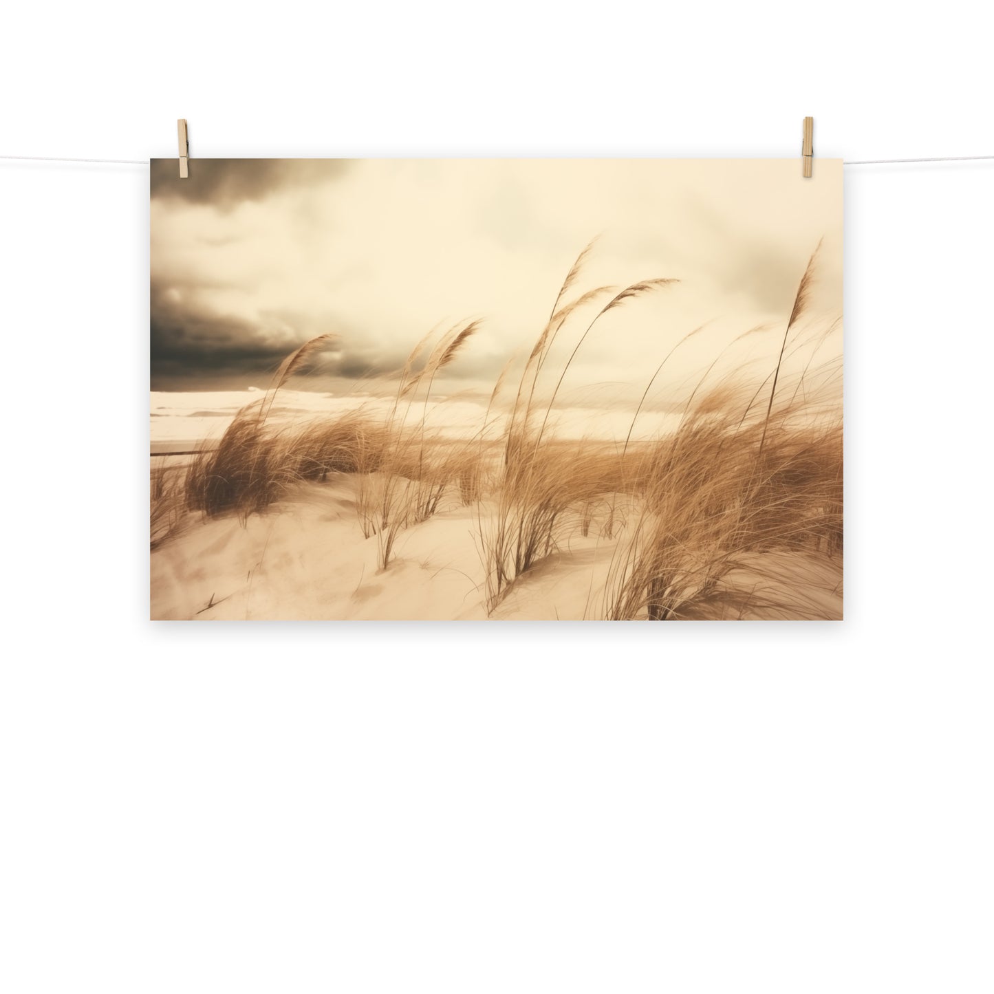 Seagrass Dancing in the Wind Subdued Retro Coastal Photorealistic Digital Artwork Loose Art Print