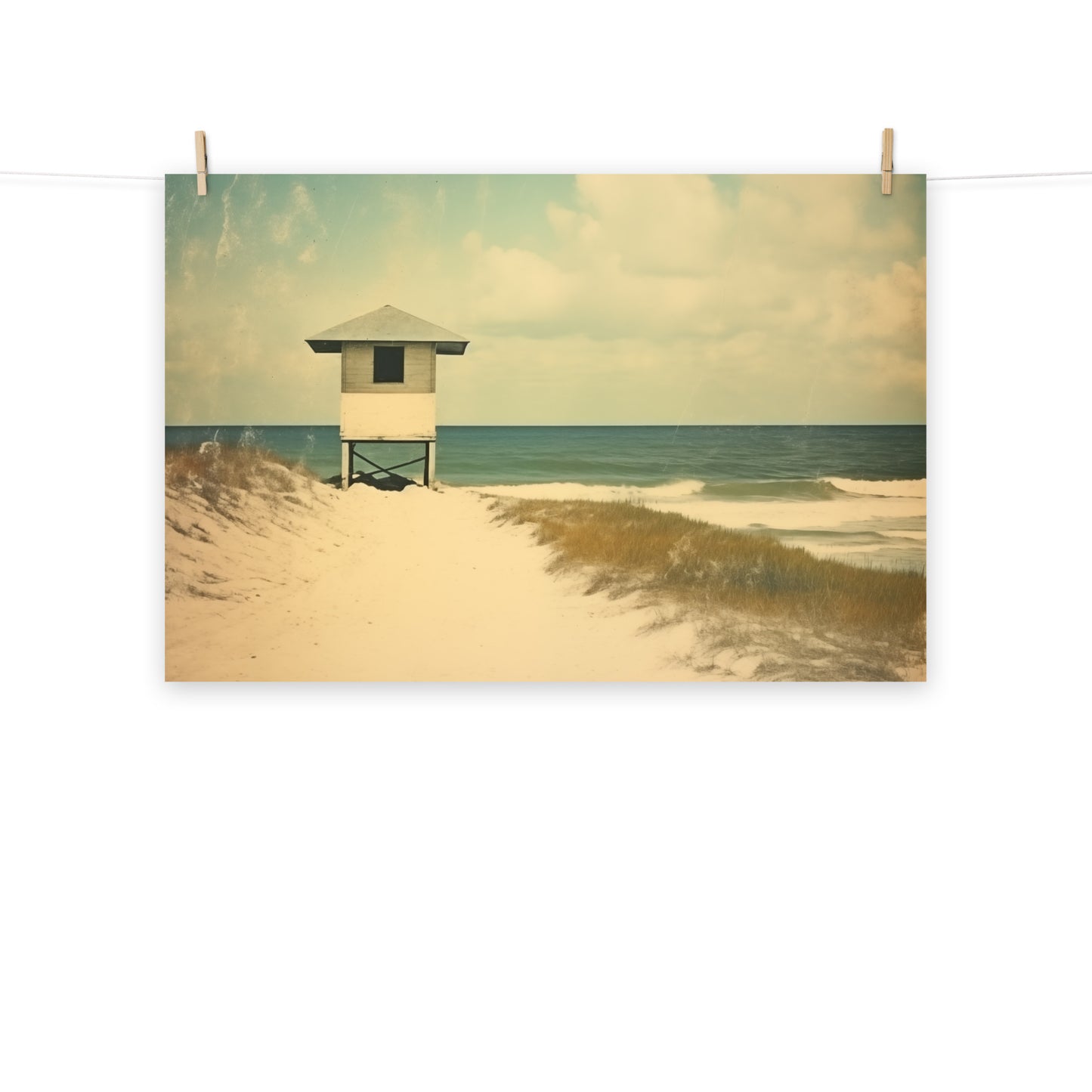 Solitary Coastal Sentinel Subdued Art Deco - Digital Artwork Loose Art Print