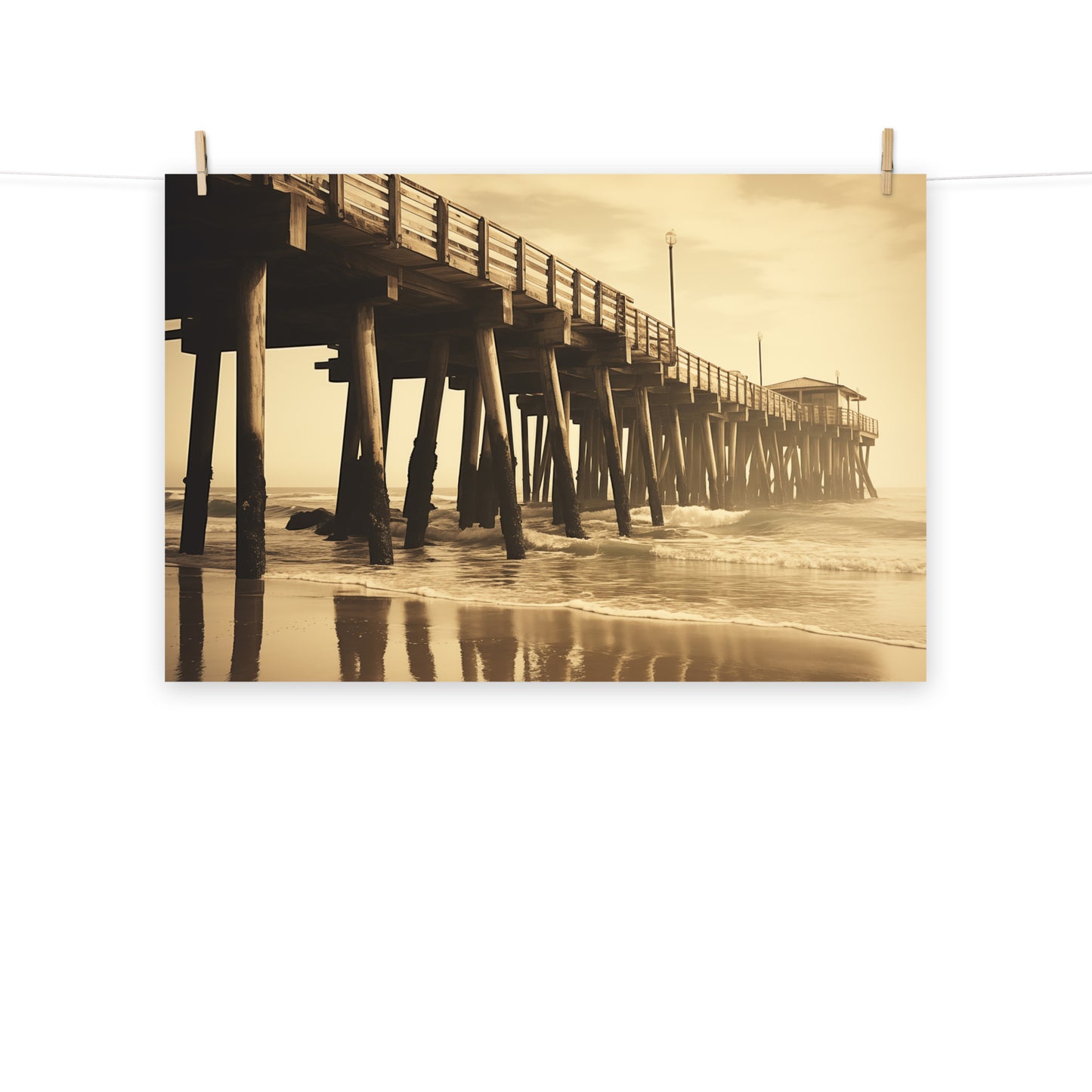 Sun-kissed Shores Subdued Retro Coastal Photorealism - Digital Artwork Loose Art Print