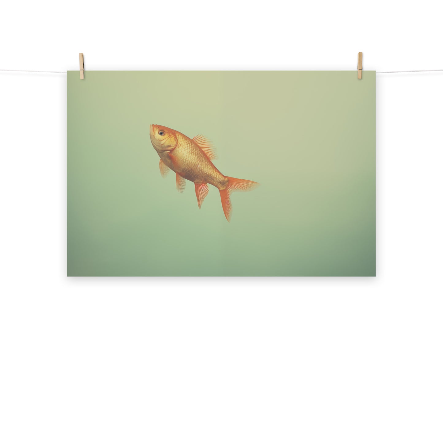 Suspended Serenity Goldfish Minimal Photorealism - Digital Artwork Loose Art Print