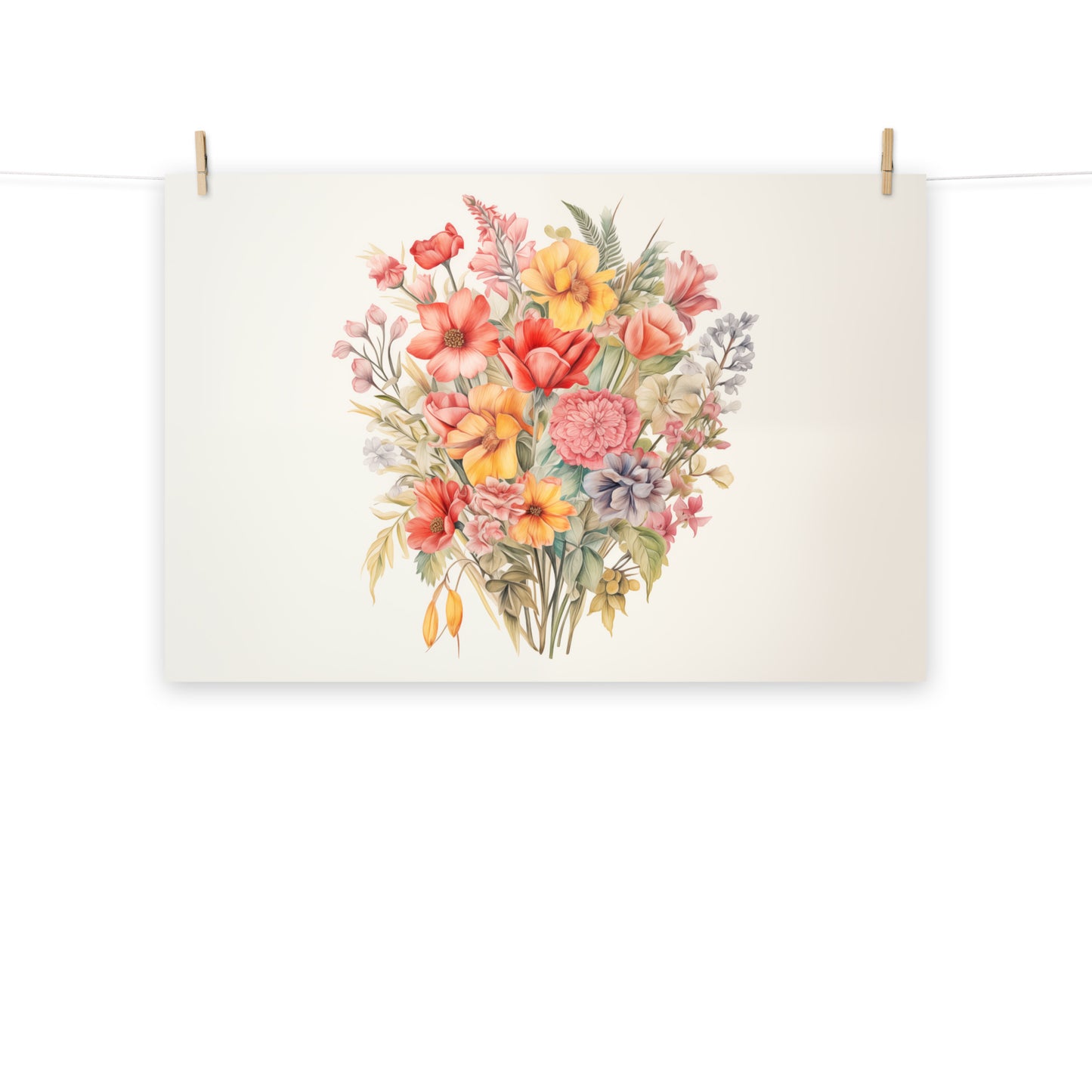 Sun-Kissed Bouquet Colorful Bouquet Color Pencil Drawing - Digital Artwork Loose Art Print