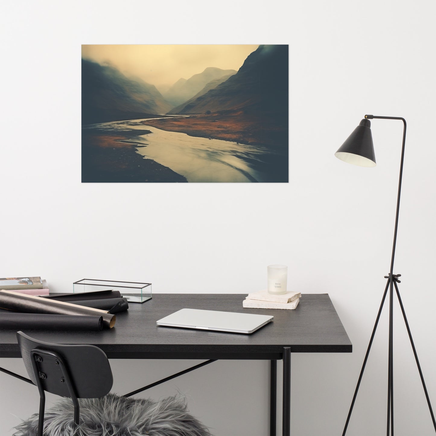 Misty Mountain Valley Vintage Subdued Photorealism - Digital Artwork Loose Art Print