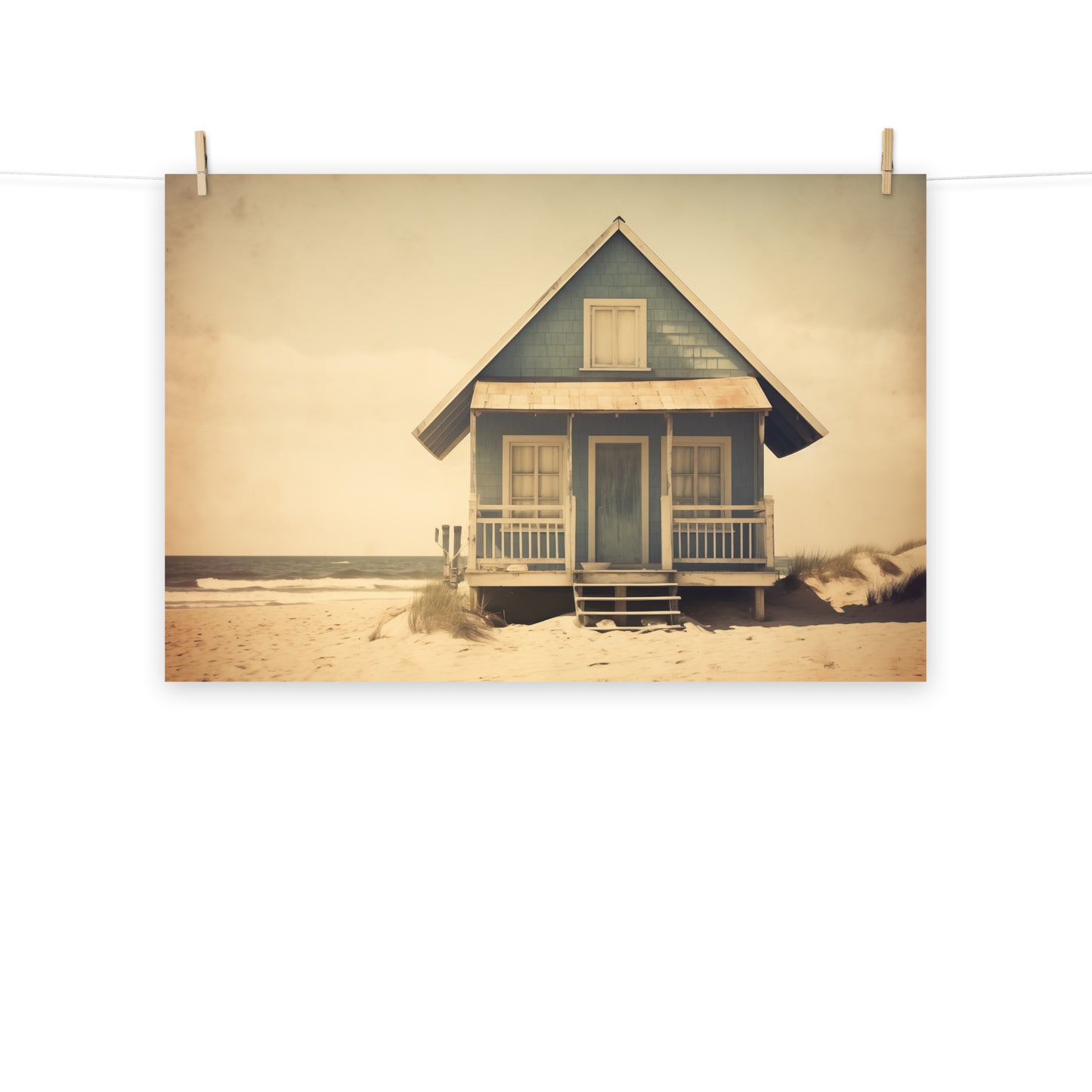 Vintage Coastal Retreat Subdued Retro Photorealism - Digital Artwork Loose Art Print