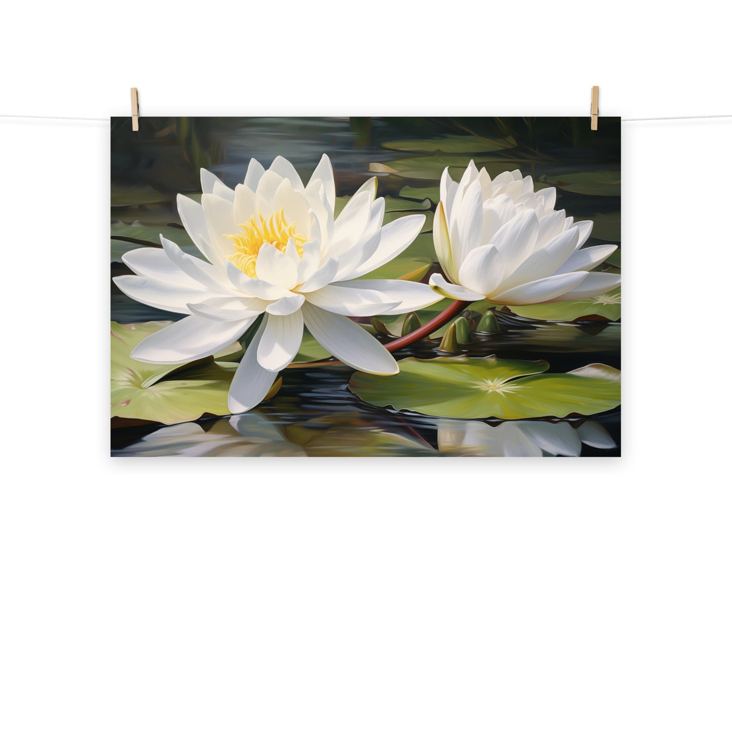 Water Lily Duet Oil Painting - Digital Artwork Loose Art Print