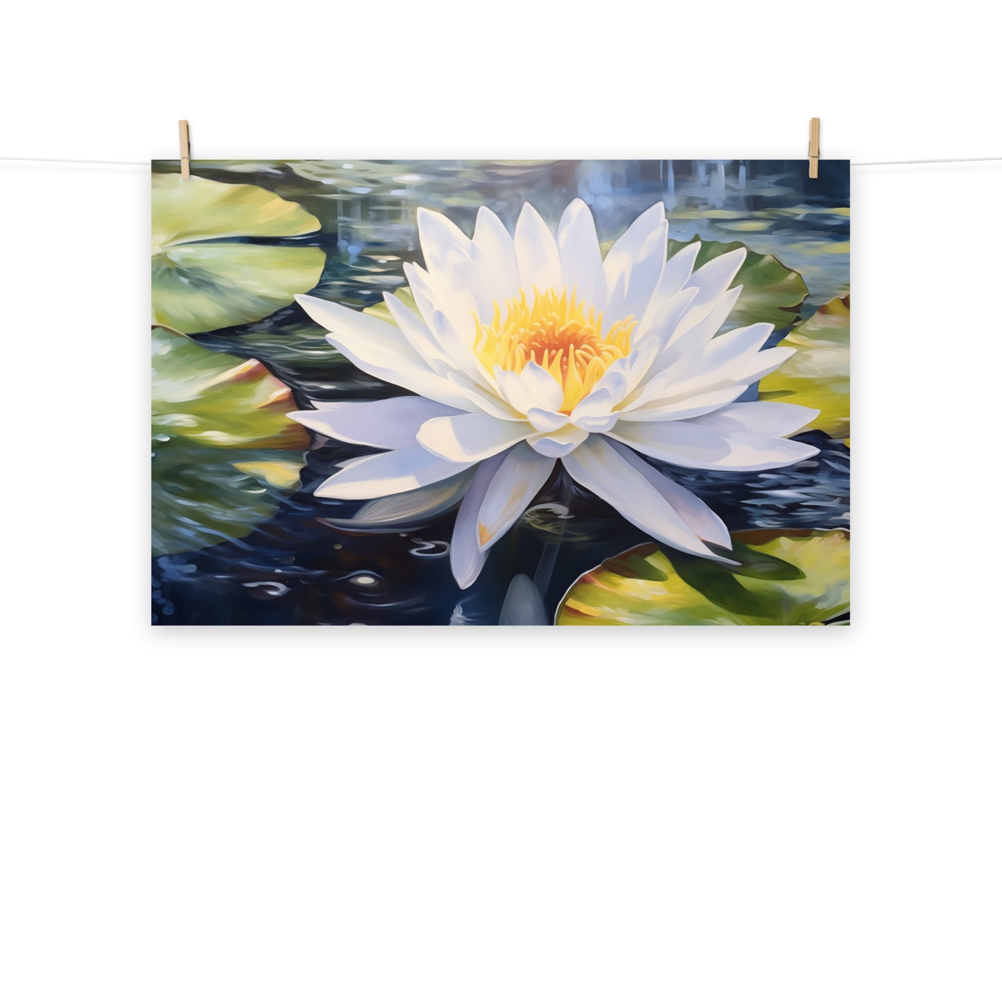 Water Lily's Embrace Oil Painting - Digital Artwork Loose Art Print