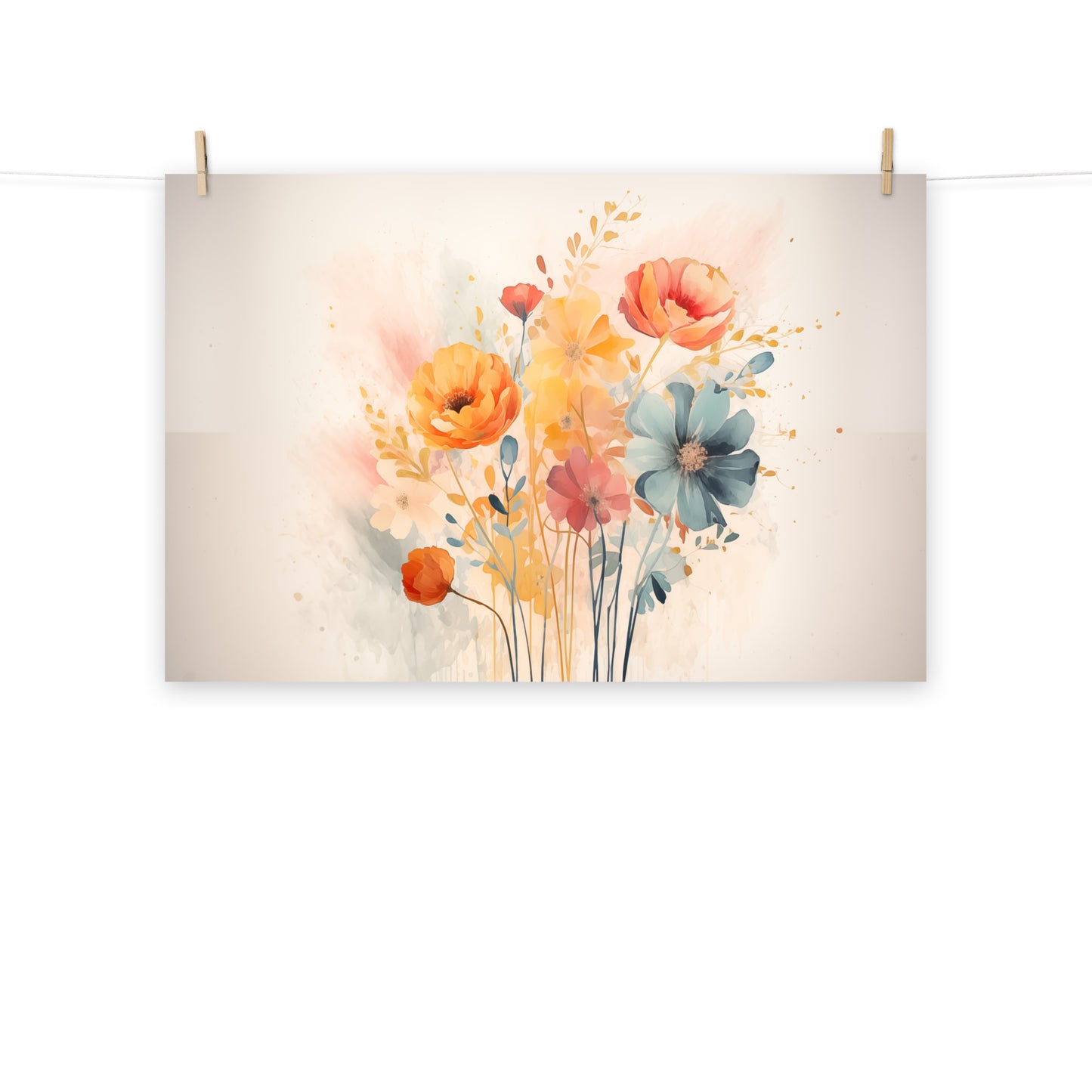Whispering Blooms Colorful Bouquet Boho Style on Texture - Digital Artwork Loose Art Print