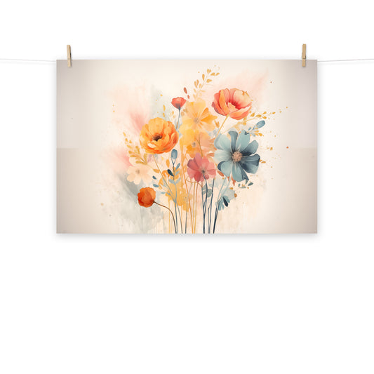 Whispering Blooms Colorful Bouquet Boho Style on Texture - Digital Artwork Loose Art Print