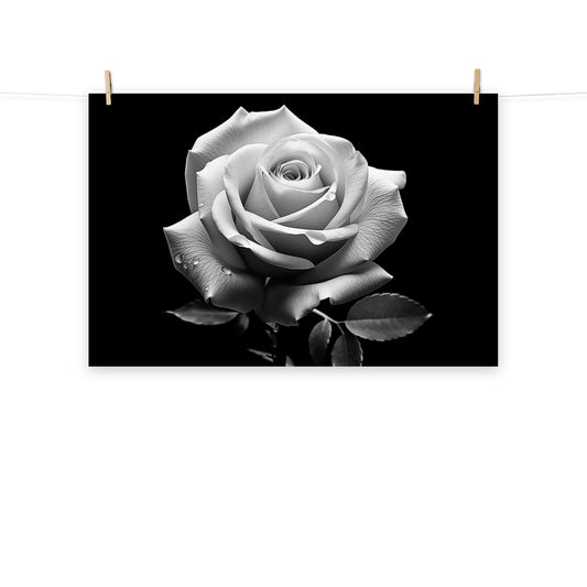 Whispering Petals Black and White Rose Photorealism - Digital Artwork Loose Art Print