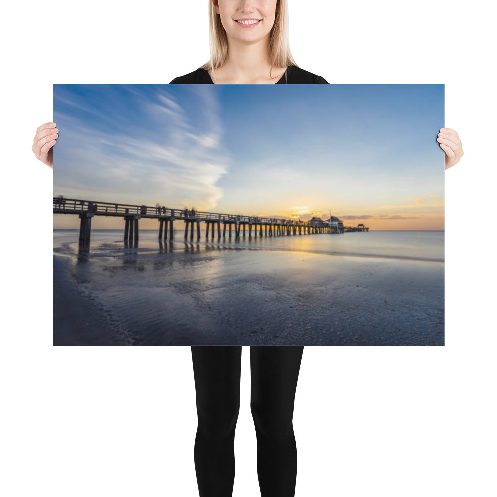 Sunset and the Naples Pier Coastal Beach Landscape Photograph Loose Unframed Wall Art Print