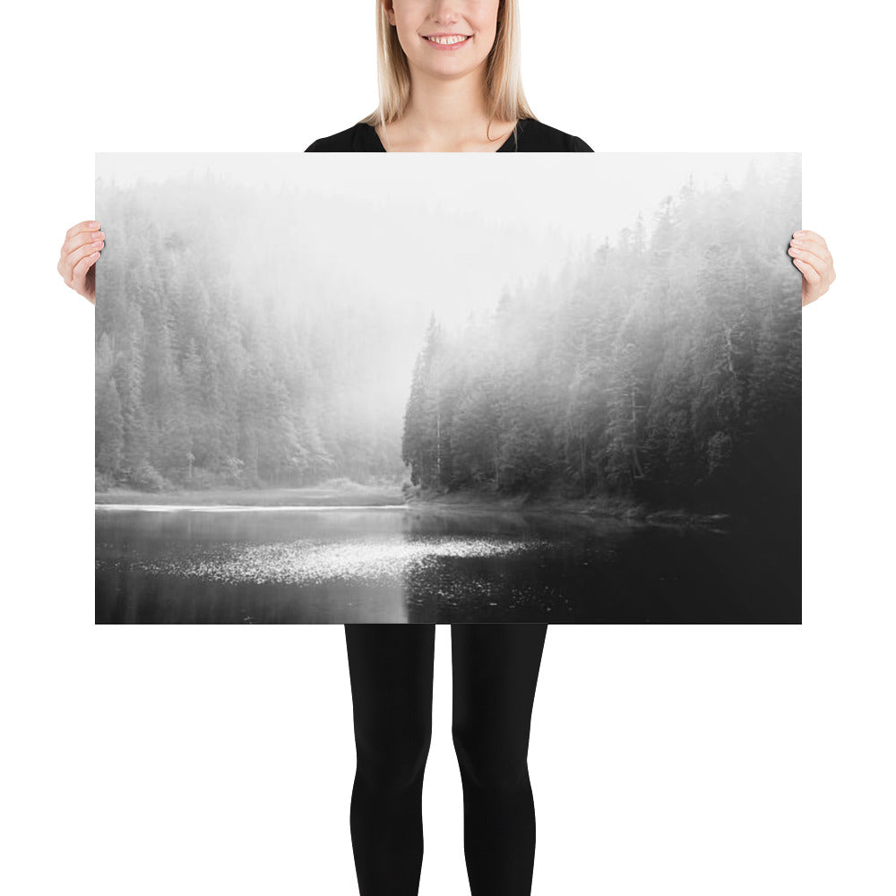 Foggy River and Pine Trees Rustic Landscape Photograph Loose Unframed Wall Art Print