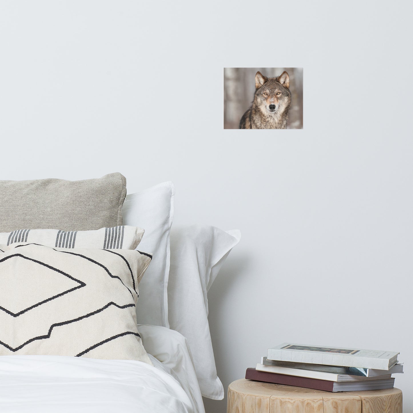 Portrait of Gray Wolf In The Forest Rustic Farmhouse Style Animal Wildlife Nature Photograph Loose Wall Art Print