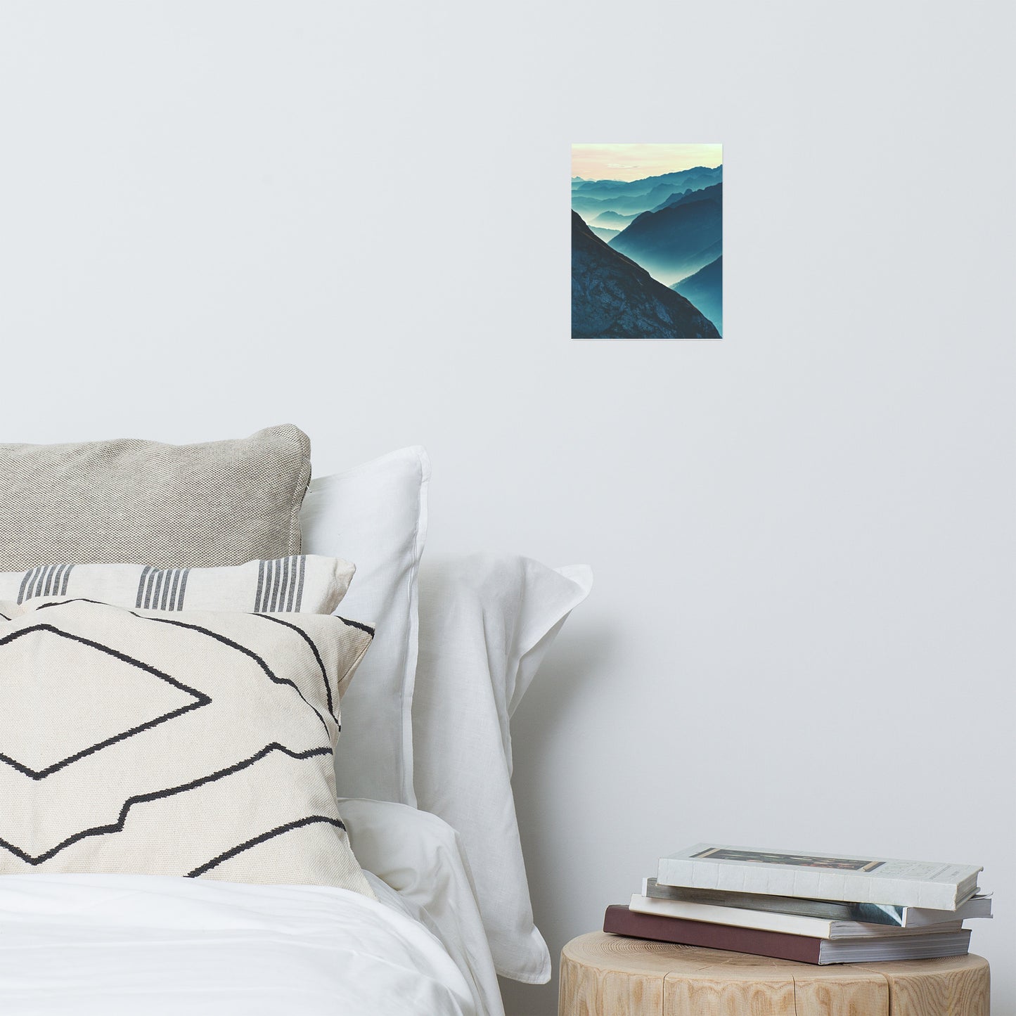 Misty Blue Silhouette Mountain Range Rustic Farmhouse Style Landscape Photo Loose Wall Art Print