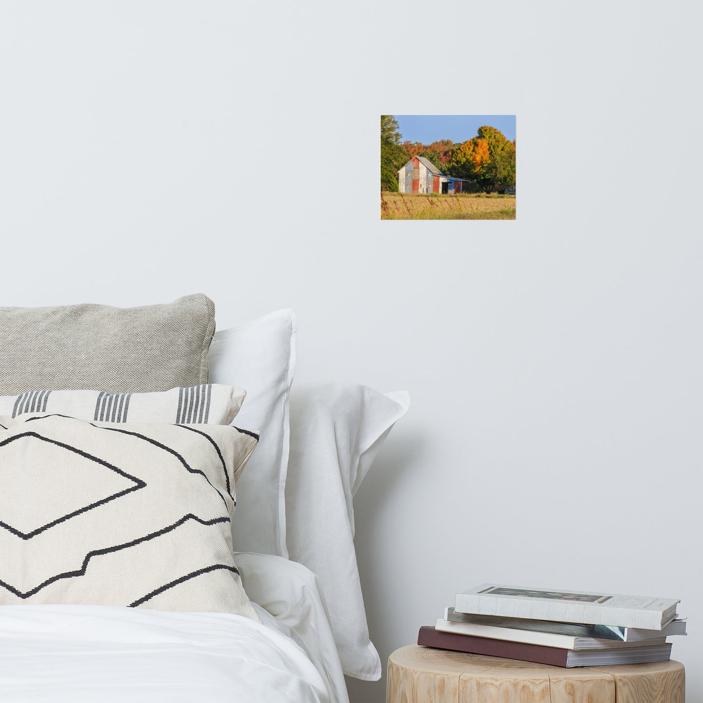 Patriotic Barn in Field Traditional Color Rustic Farmhouse Style Landscape Photo Loose Wall Art Prints