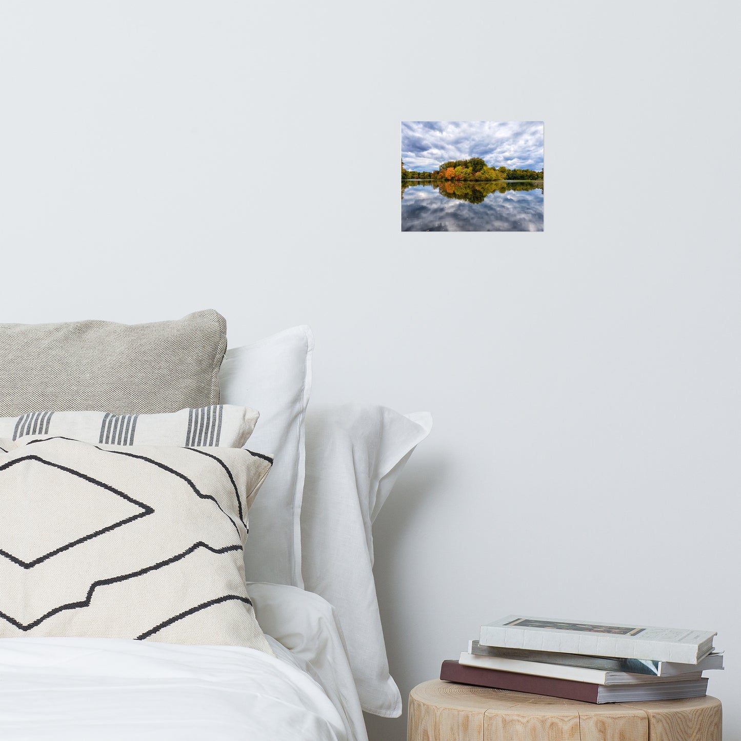 Traditional Bedroom Wall Decor: Fall Trees on Edge of Pond With Stormy Sky - Rustic / Rural / Country Style Landscape / Nature Loose / Unframed / Frameless / Frameable Photograph Wall Art Print - Artwork
