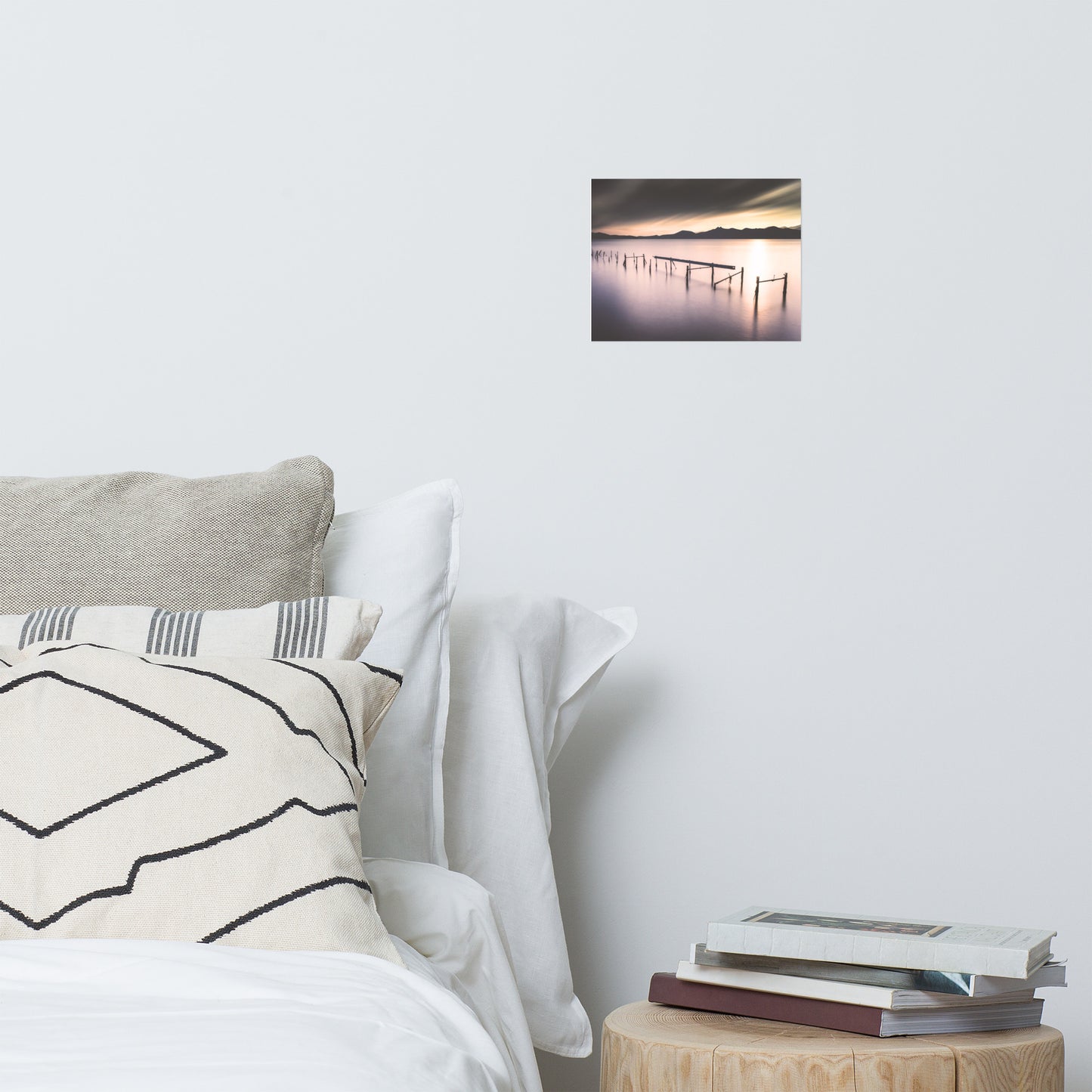 Moody Ruined Pier and Mountain Range Landscape Photo Loose Wall Art Prints