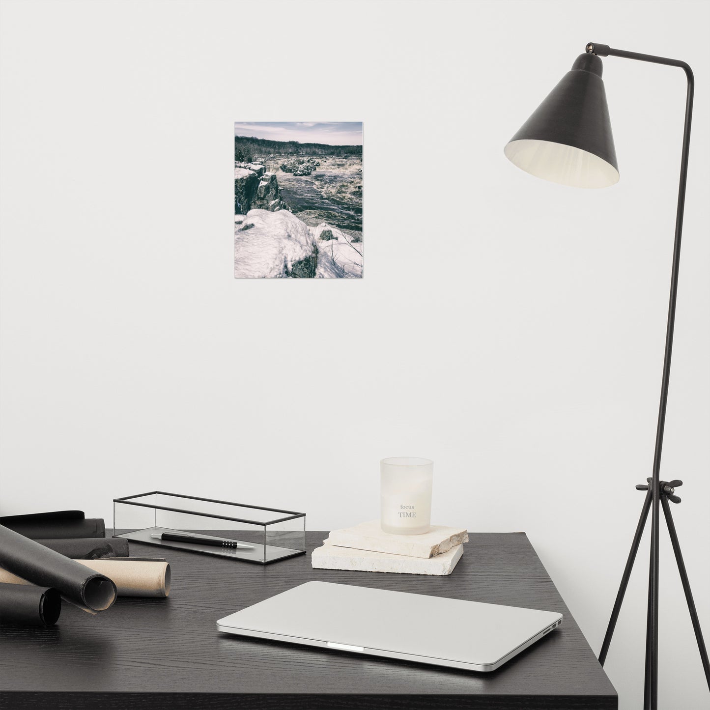 Great Falls Vintage Black and White Rustic Farmhouse Style Landscape Photo Loose Wall Art Print