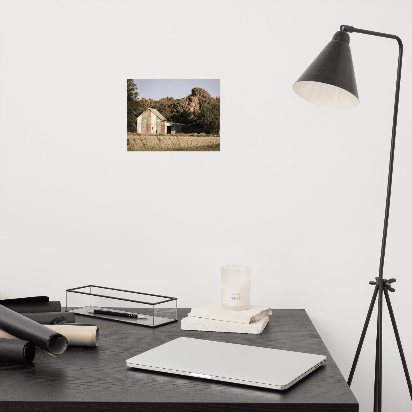 Patriotic Barn in Field Aged Rustic Farmhouse Style Landscape Photo Loose Wall Art Prints
