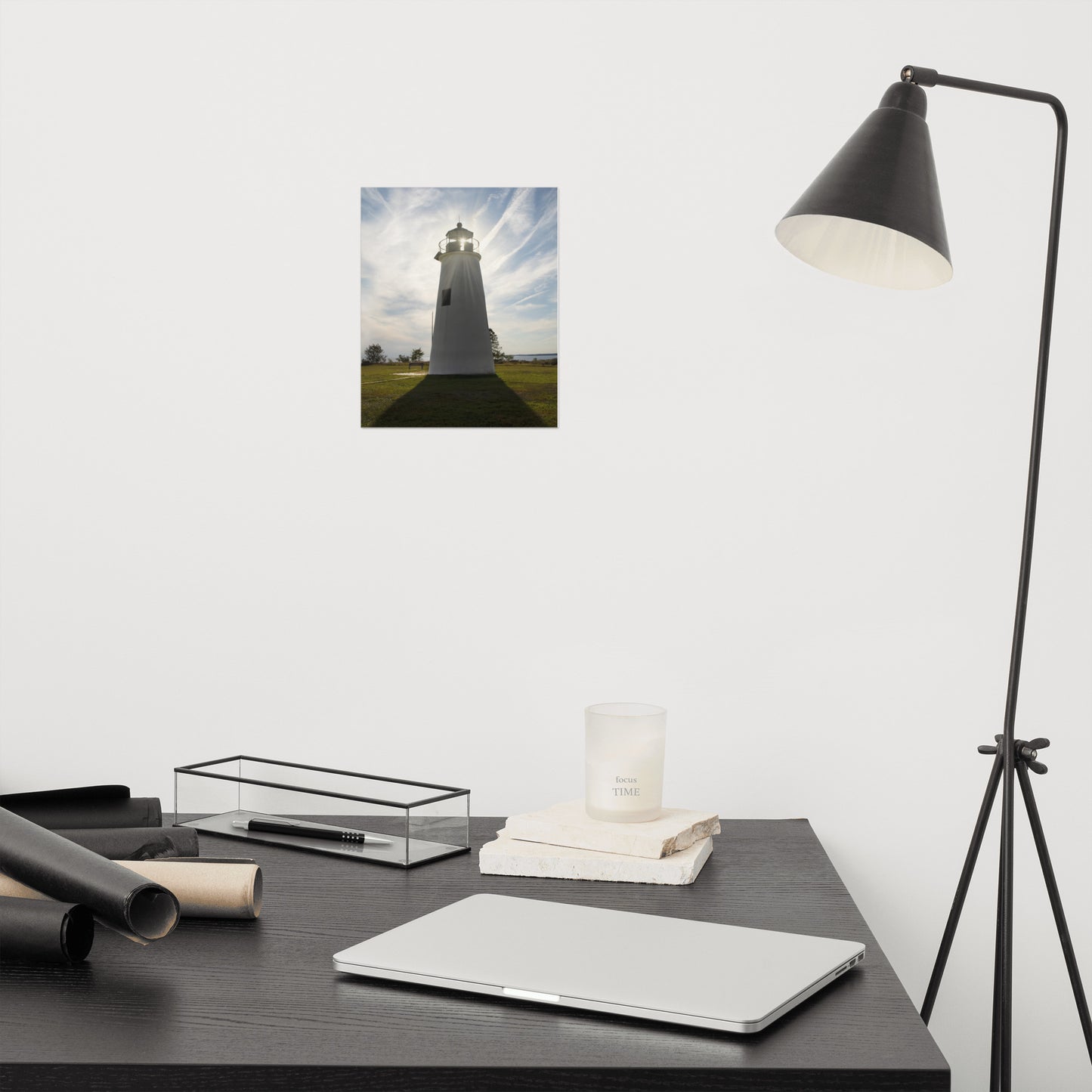 Turkey Point Lighthouse with Sun Flare Architectural Coastal Landscape Photo Loose Wall Art Print