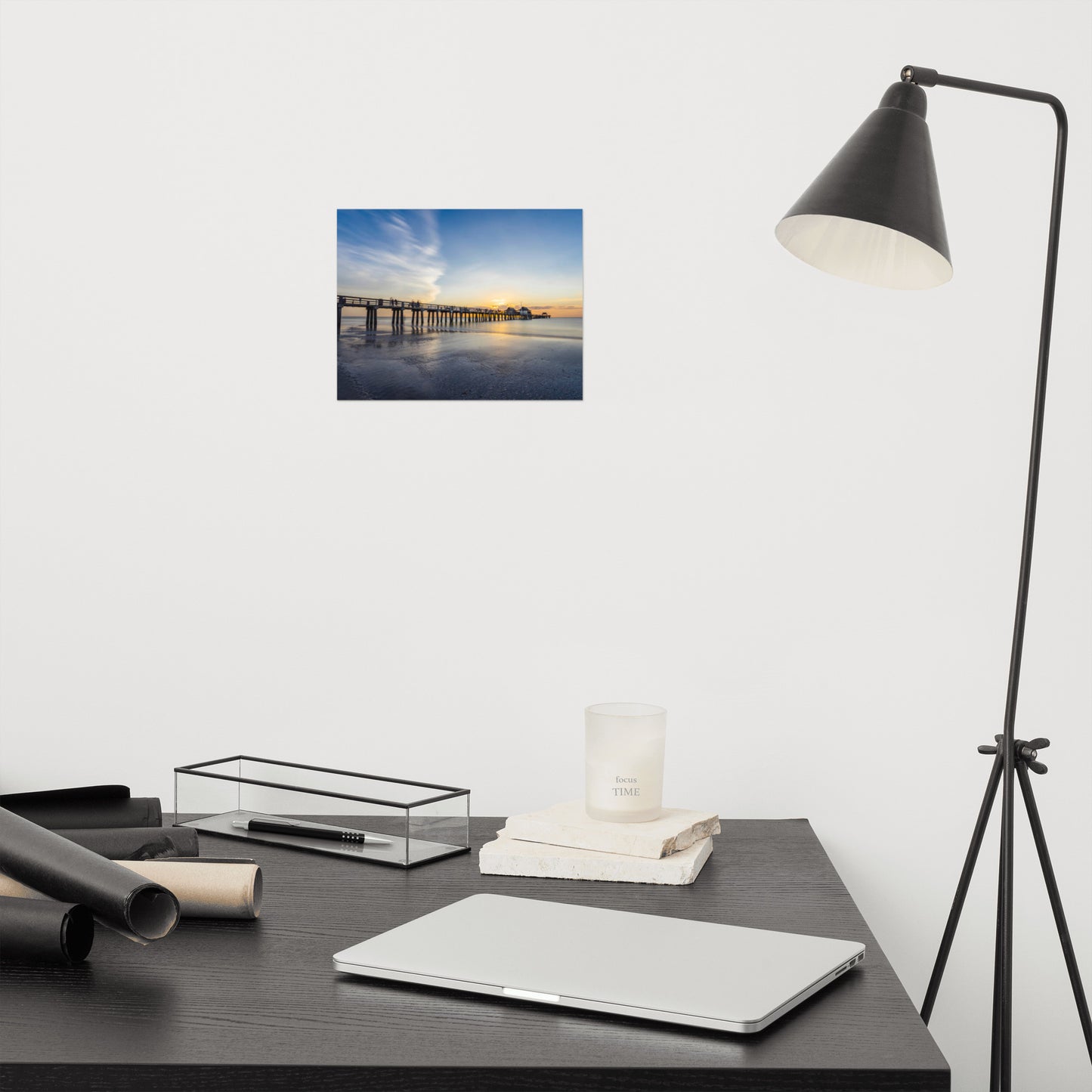 Sunset and the Naples Pier Coastal Beach Landscape Photograph Loose Unframed Wall Art Print