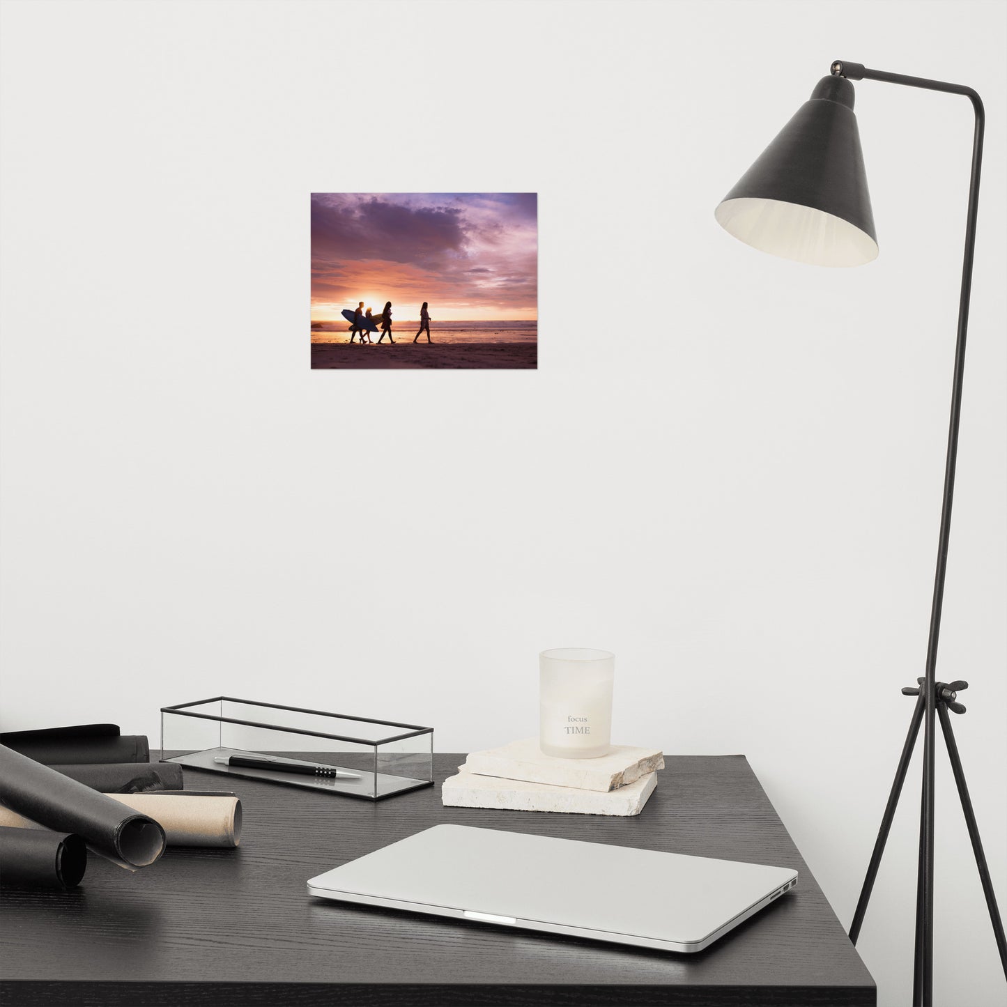 Surfers and Sunset on the Shore Coastal Landscape Lifestyle Photograph Loose Wall Art Print