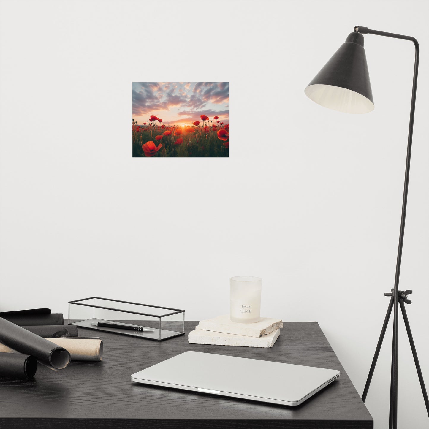 Artwork of Poppies: A Field of Memories Poppy Sunset Photorealism - Digital Artwork Loose Art Print