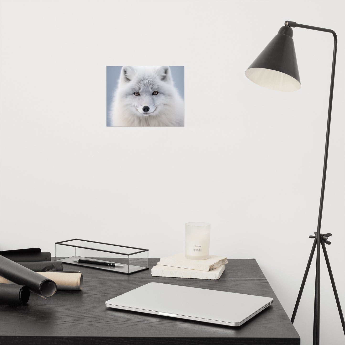 Arctic Fox in Winter Coat Photorealism - Digital Artwork Loose Print