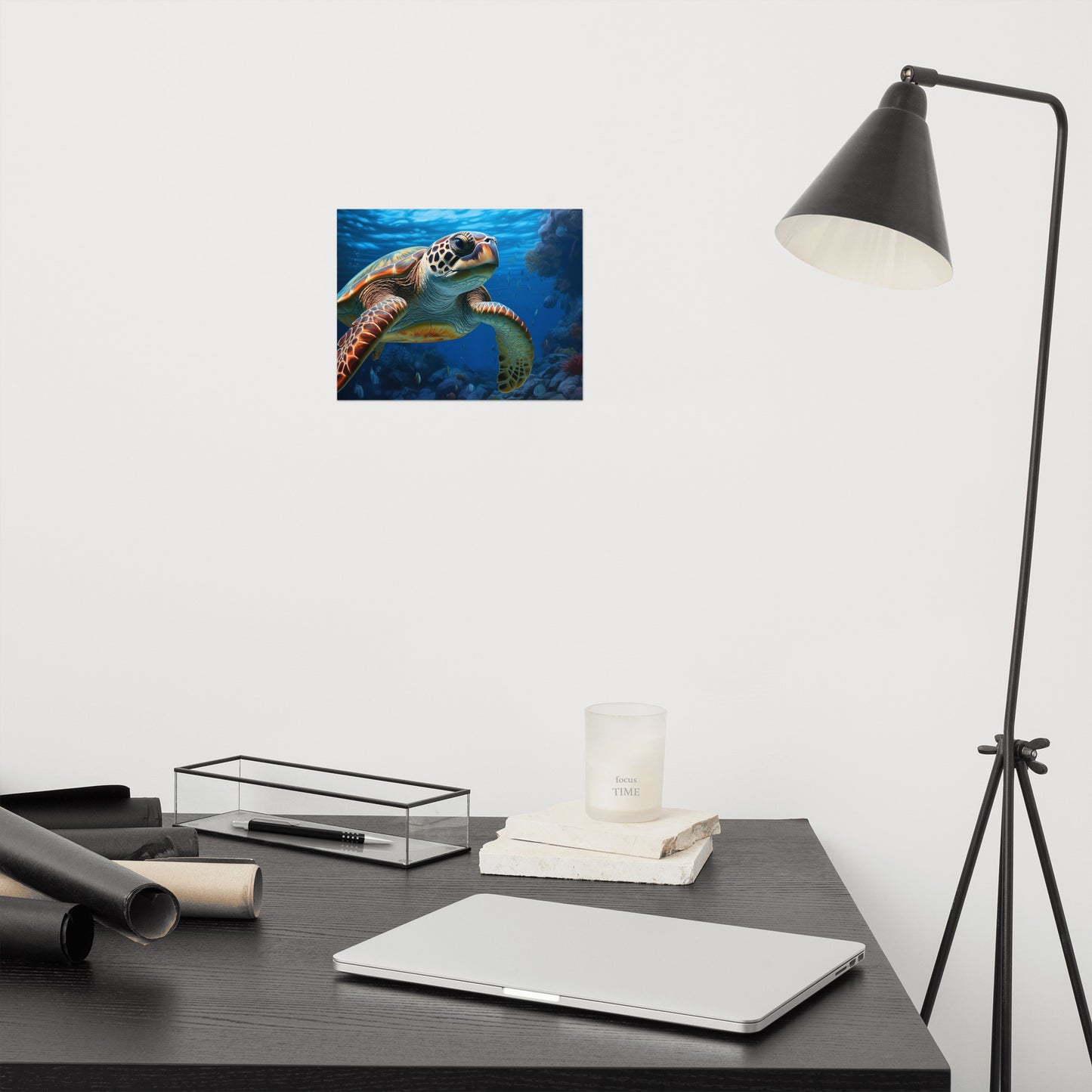 Beneath the Surface Sea Turtle Coastal Illustration - Digital Artwork Loose Art Print