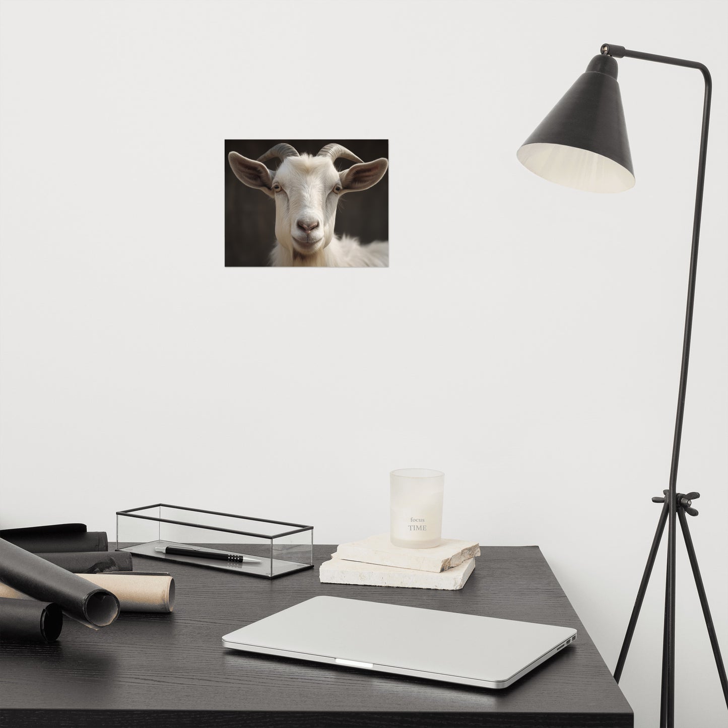 Horned Majesty Goat Photorealism - Digital Artwork Loose Art Print