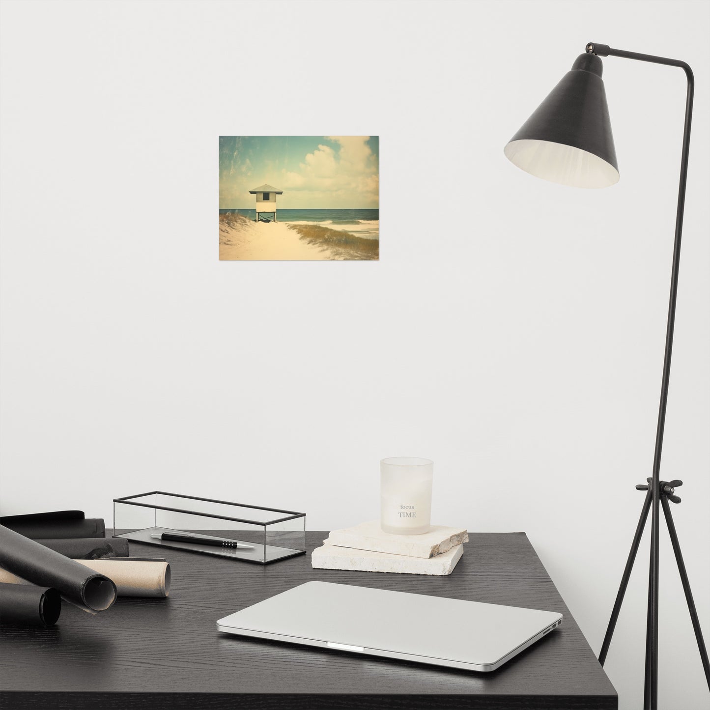 Solitary Coastal Sentinel Subdued Art Deco - Digital Artwork Loose Art Print