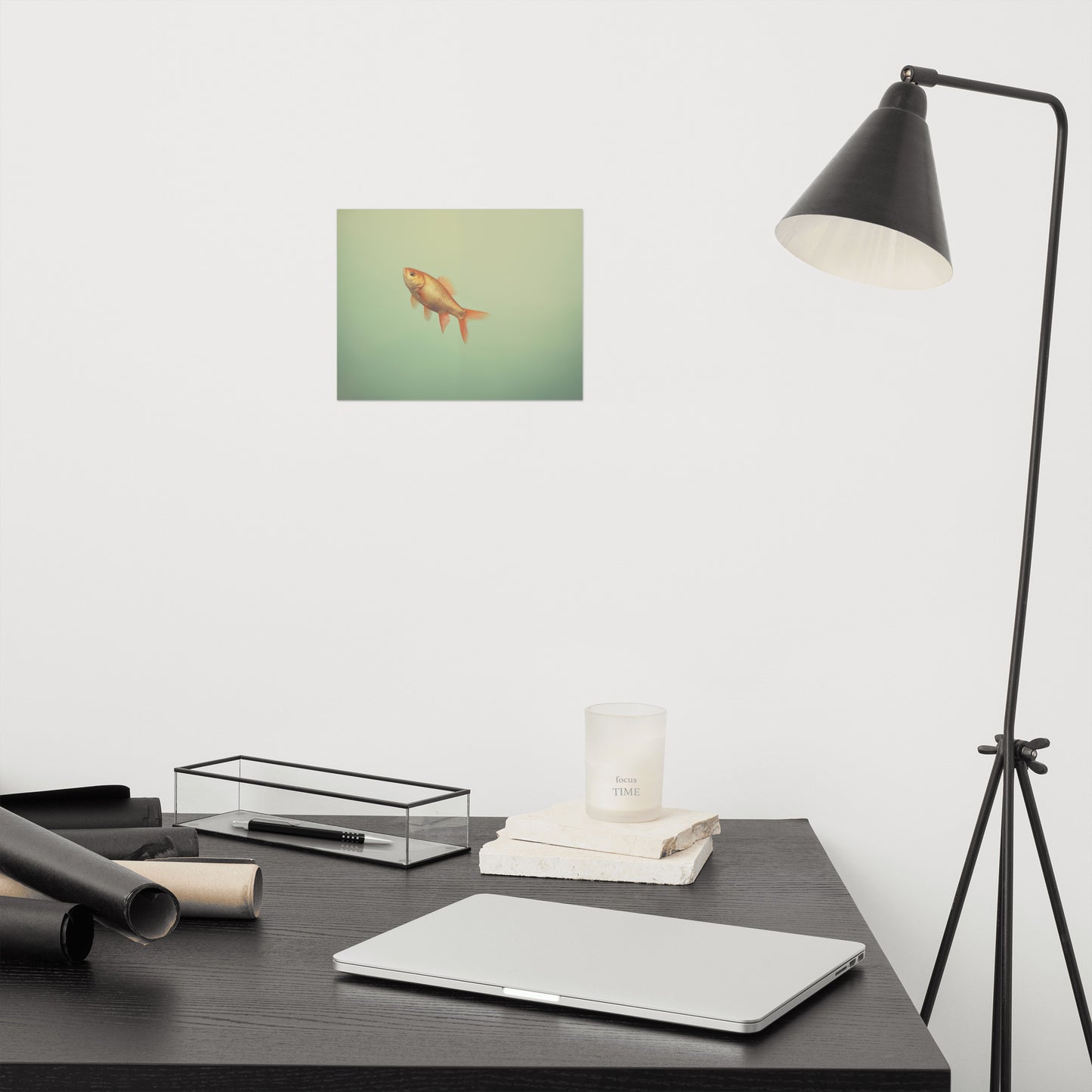 Suspended Serenity Goldfish Minimal Photorealism - Digital Artwork Loose Art Print