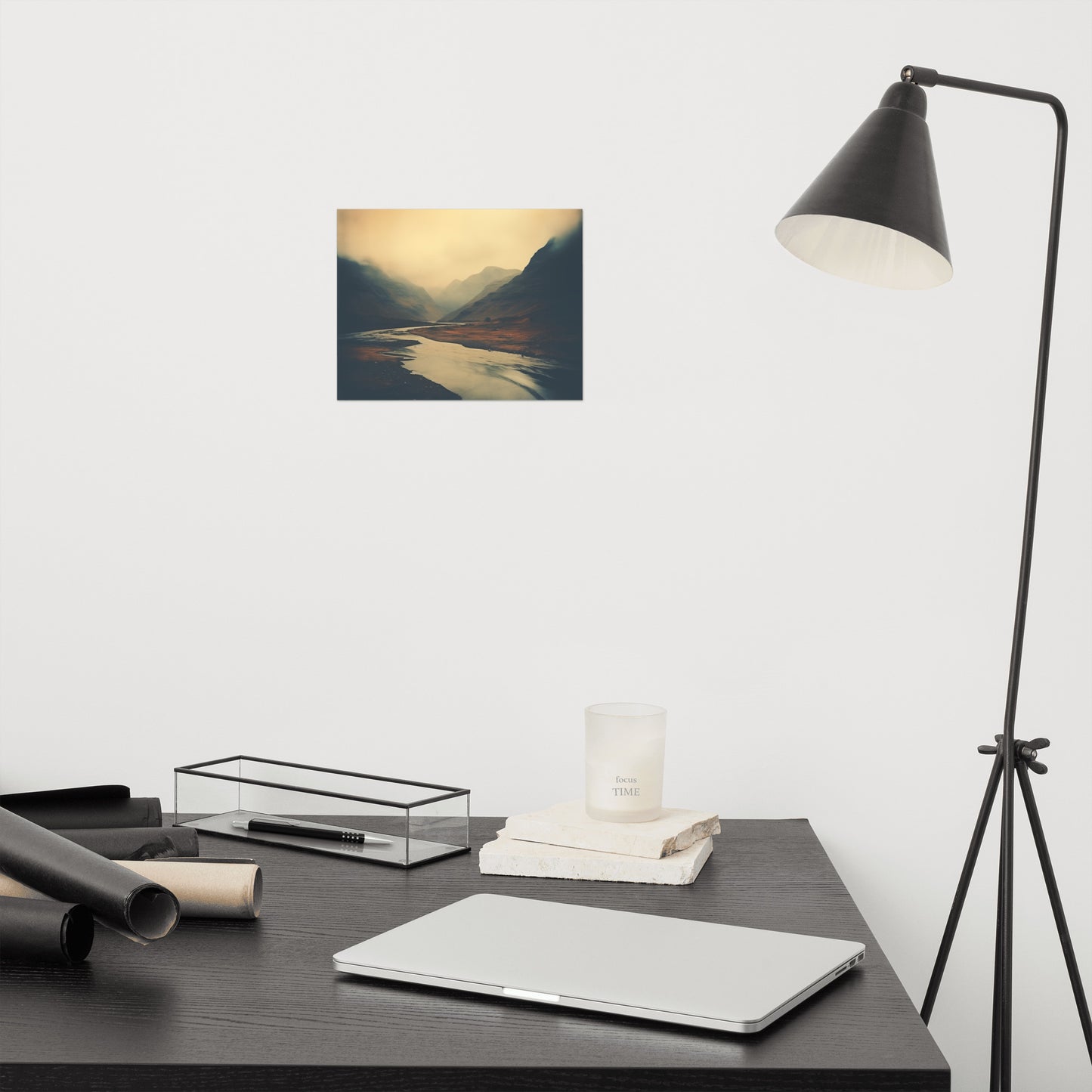 Misty Mountain Valley Vintage Subdued Photorealism - Digital Artwork Loose Art Print