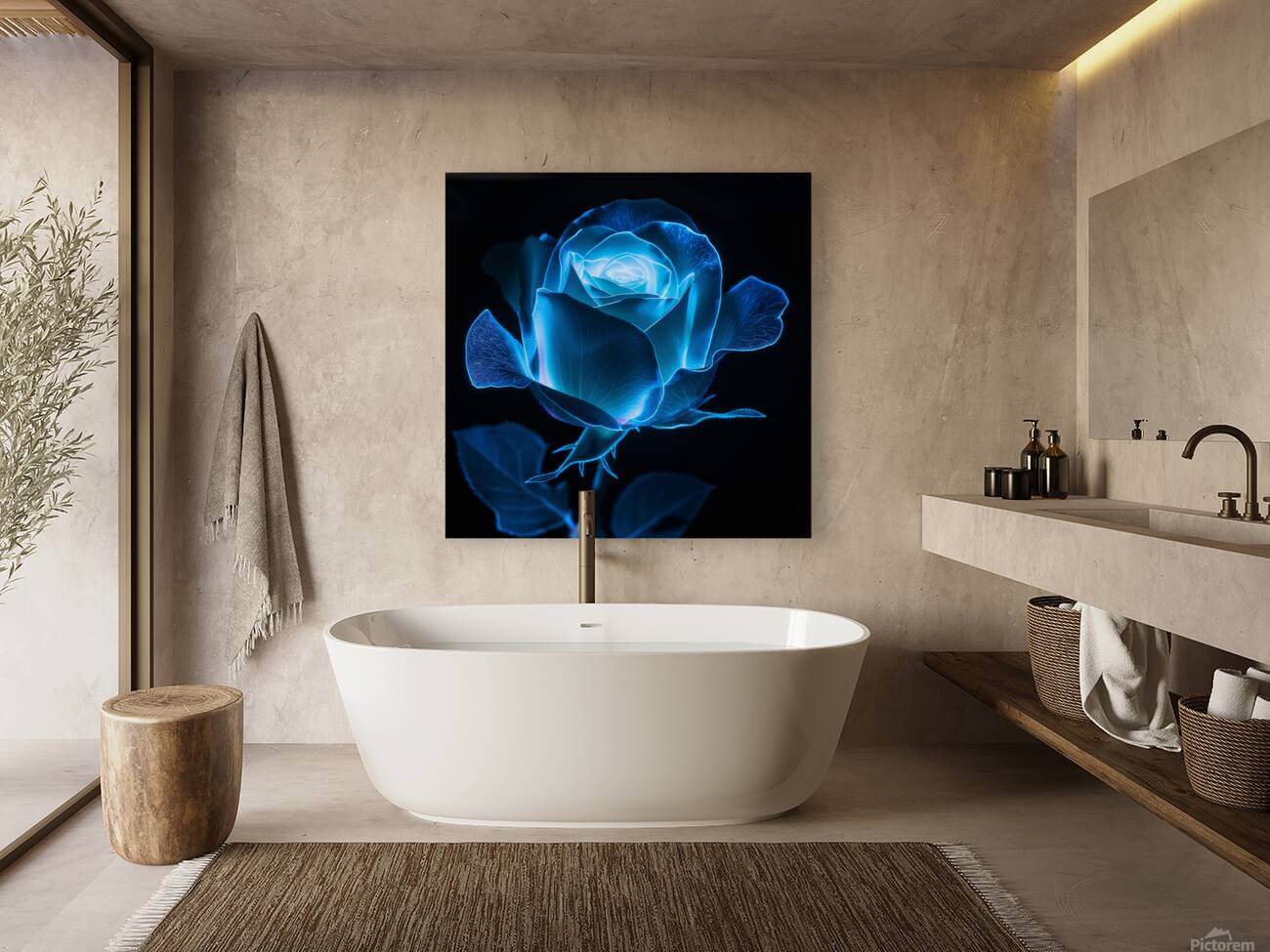 Midnight Bloom Bioluminescent Rose Black Background Downloadable / Printable Digital Artwork