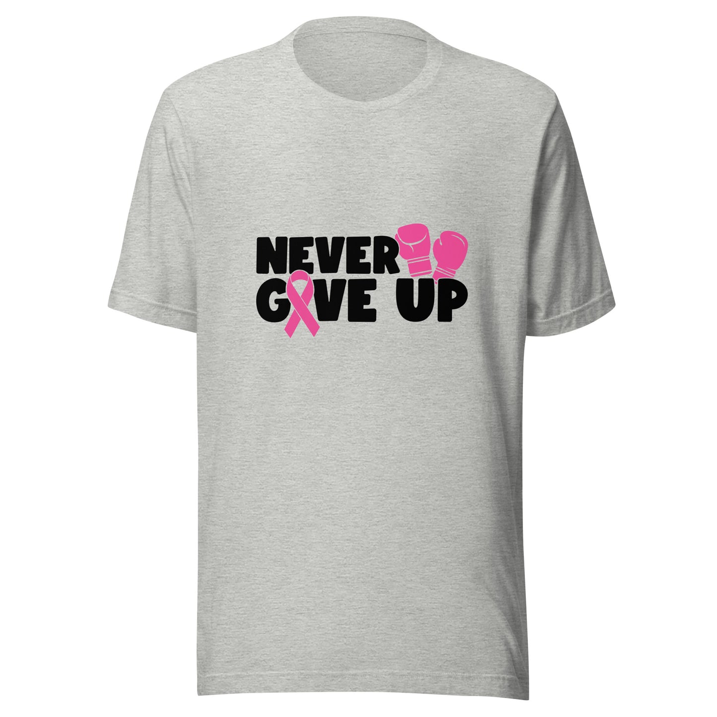 Never Give Up - Breast Cancer Warrior Fighter Survivor Pink Cancer Ribbon Boxing Gloves Unisex T-shirt