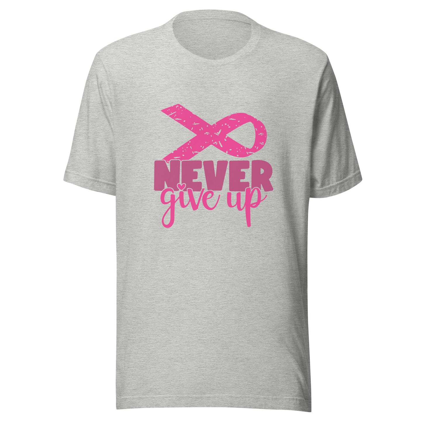 Never Give Up - Breast Cancer Fighter Survivor Warrior Pink Cancer Ribbon Unisex T-shirt